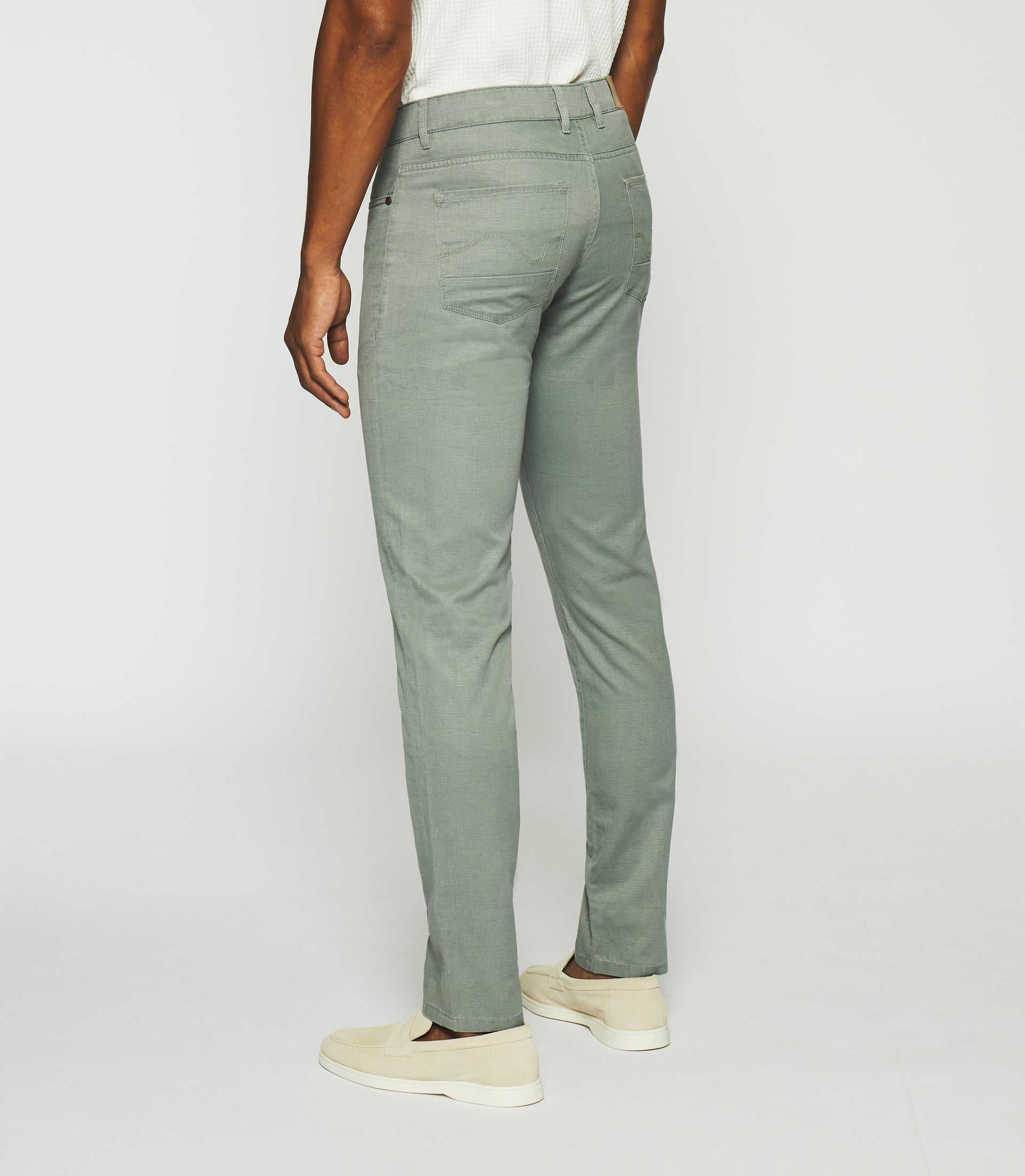 Pantalon slim kaki 5 poches en coton lin PASTEL - Image 2