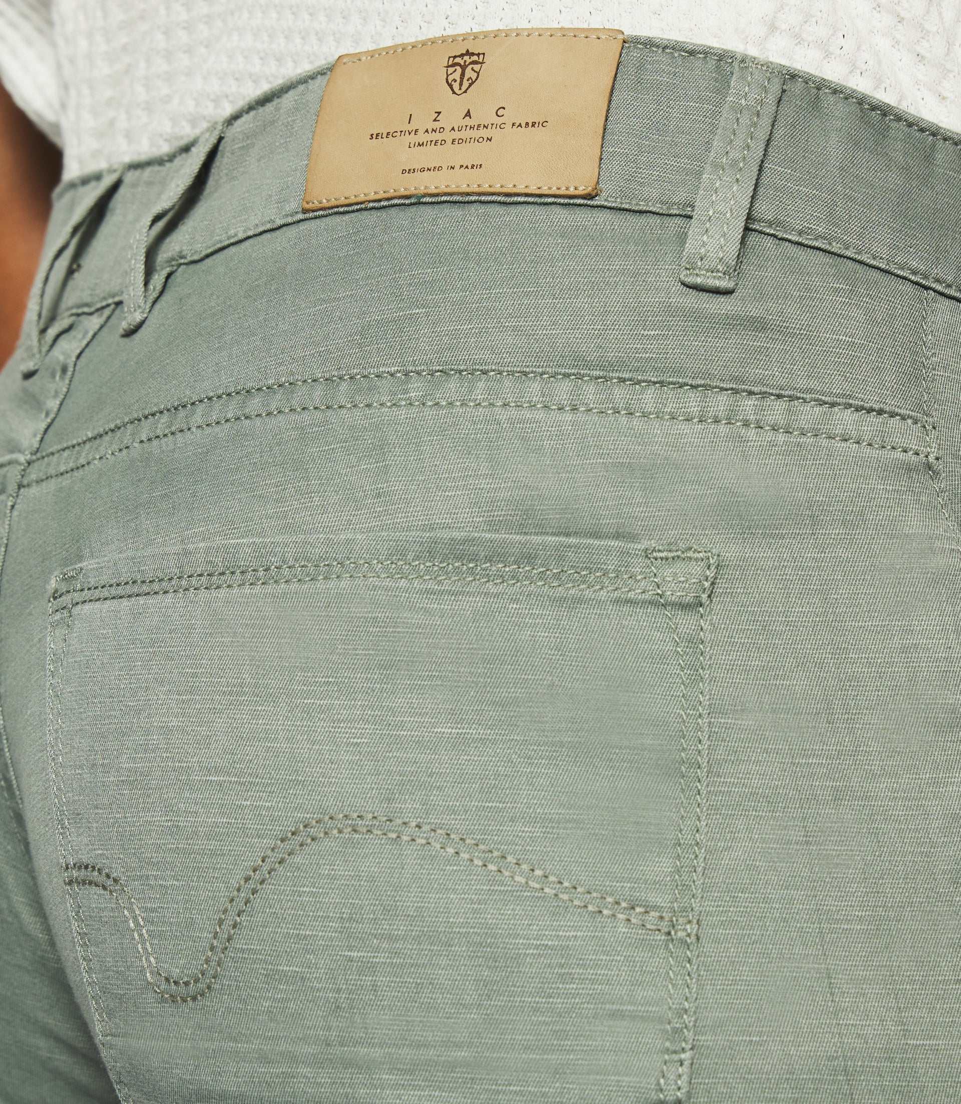 Pantalon slim kaki 5 poches en coton lin PASTEL - Image 3