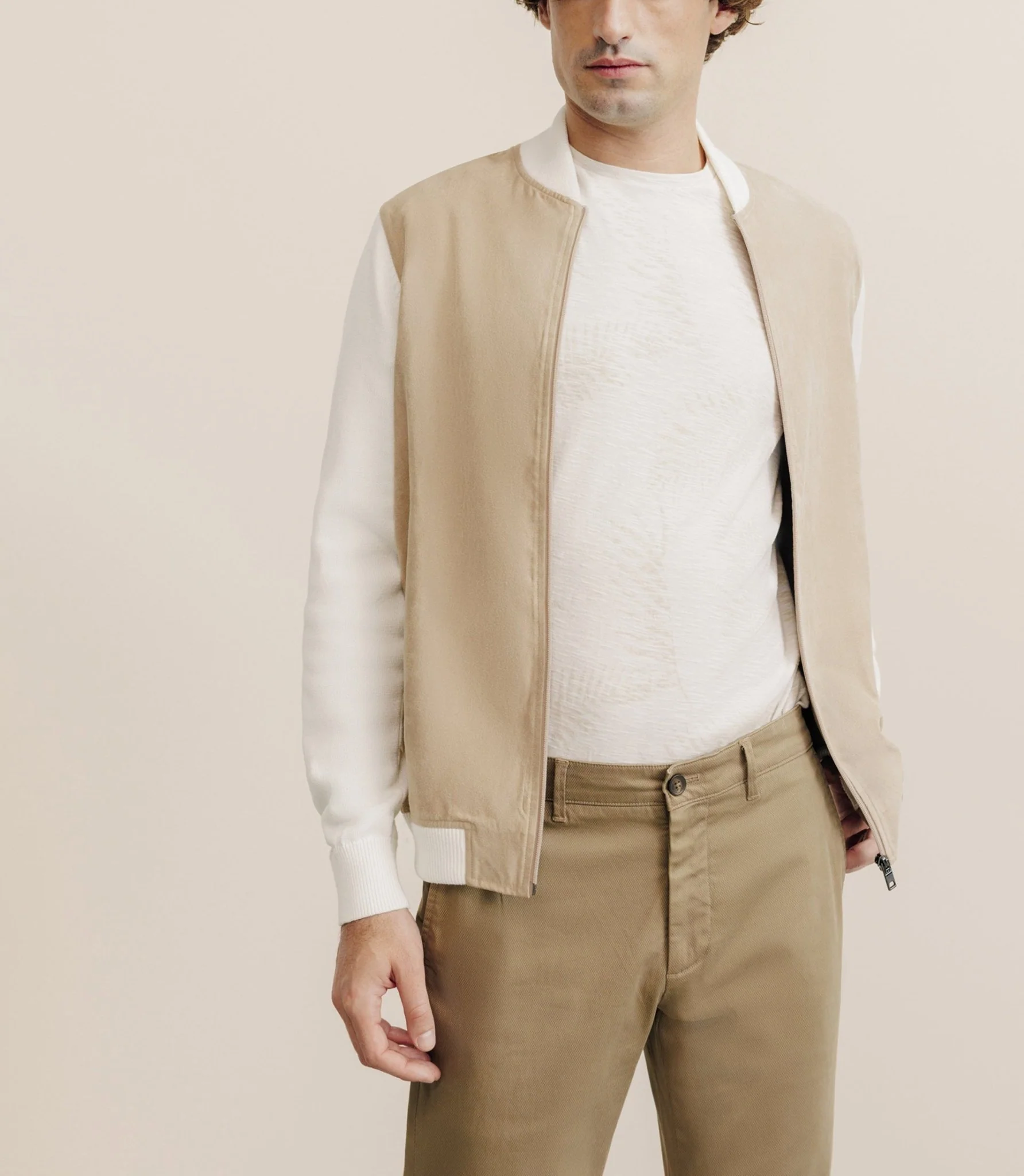 Gilet bi matière beige
