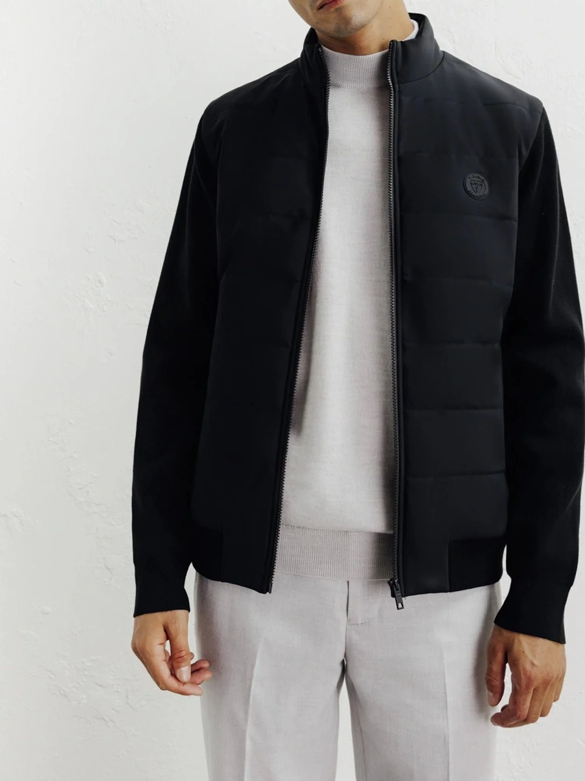 Blouson bi-matière noir