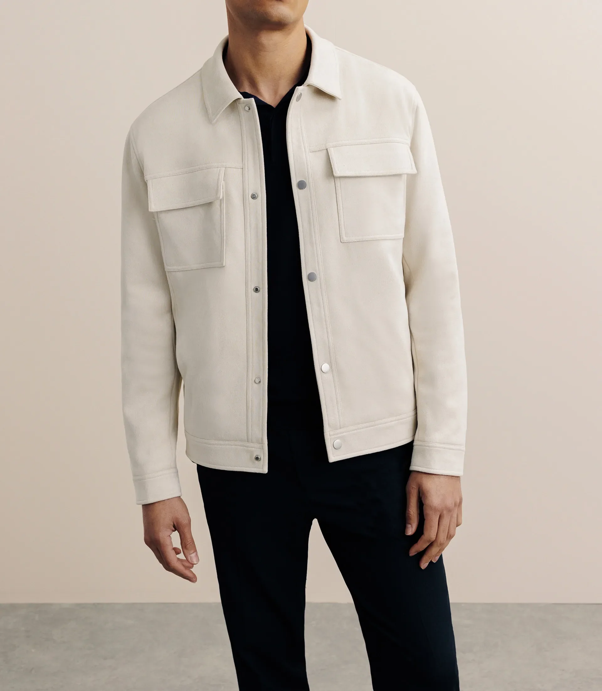 Blouson col chemise en suédine écru