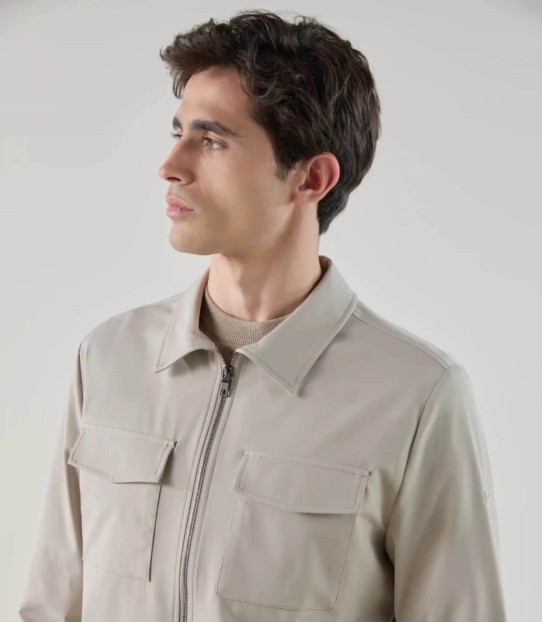 Blouson col chemise tissu technique beige - Image 2