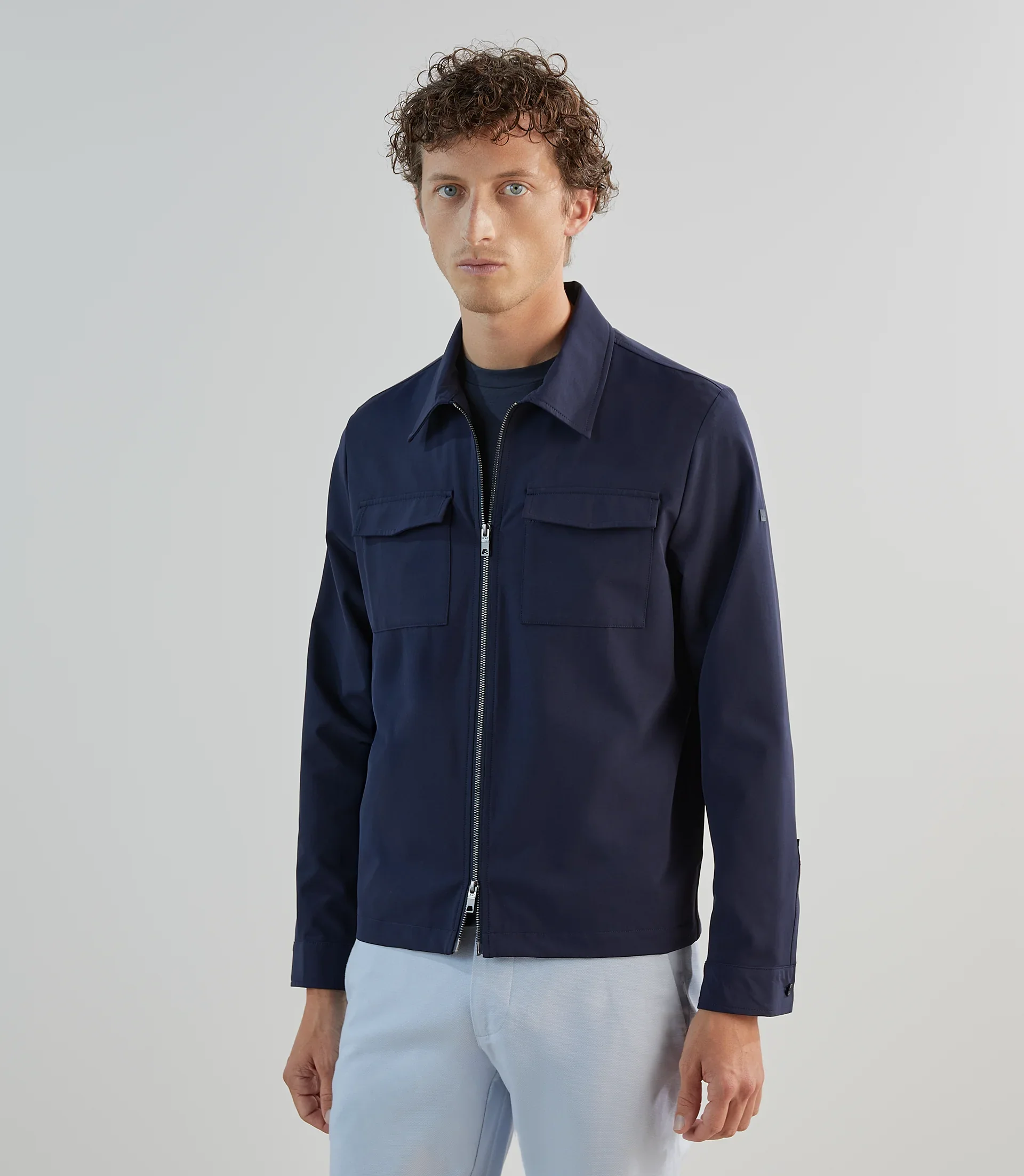 Blouson col chemise tissu technique marine