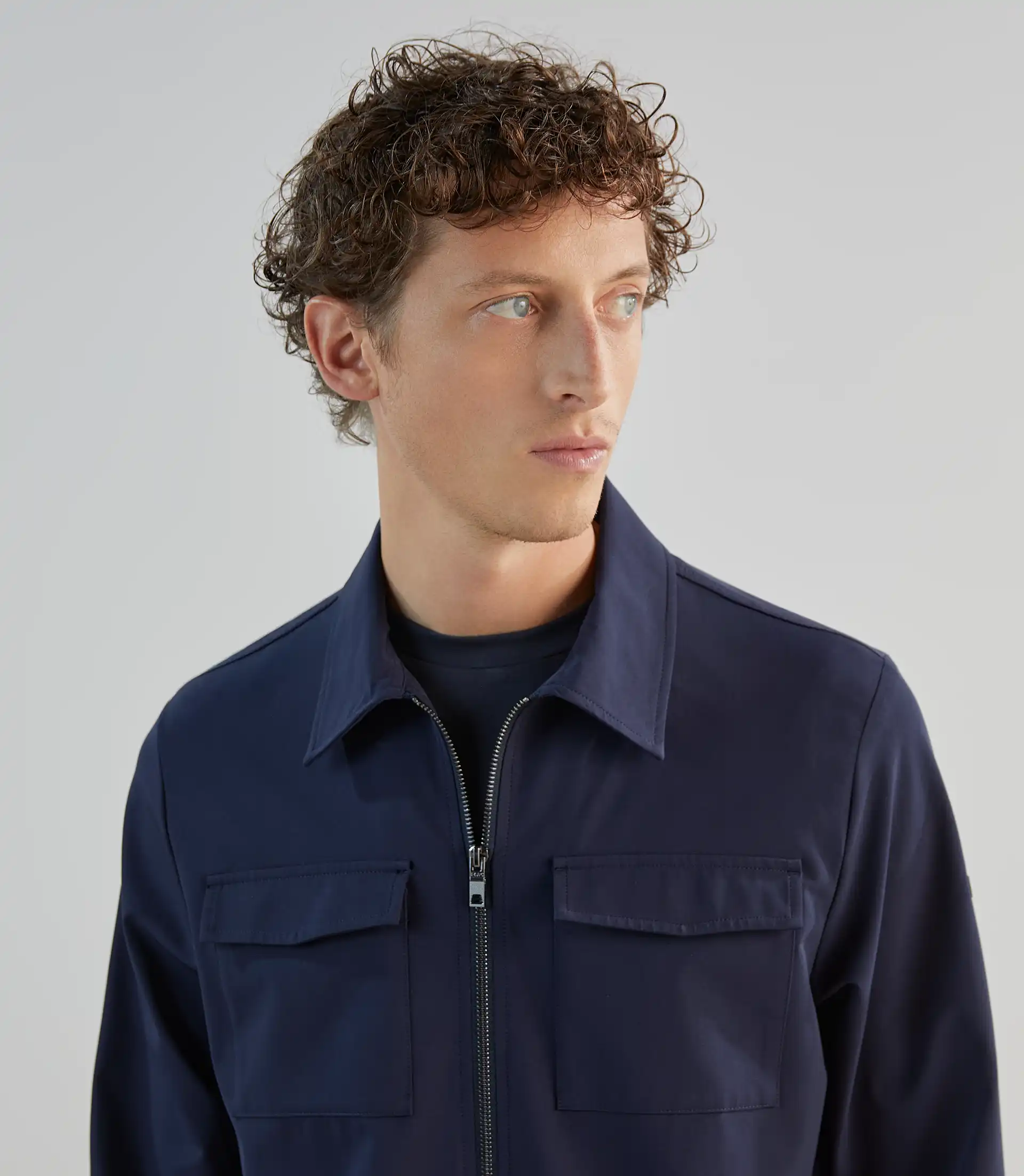 Blouson col chemise tissu technique marine - Image 2