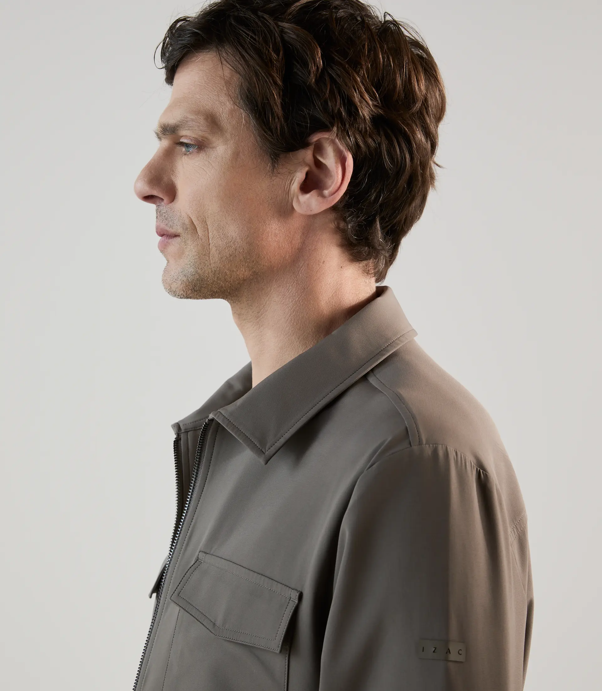 Blouson col chemise tissu technique taupe - Image 2