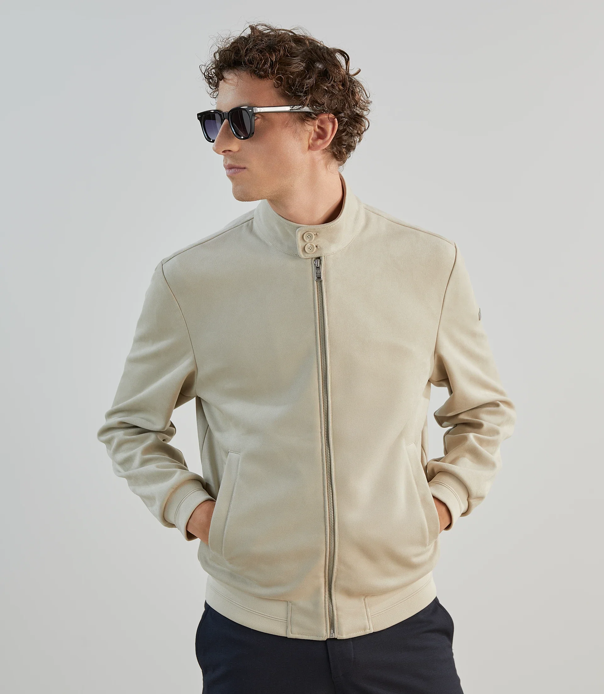 Blouson col montant en suède écru - Image 5