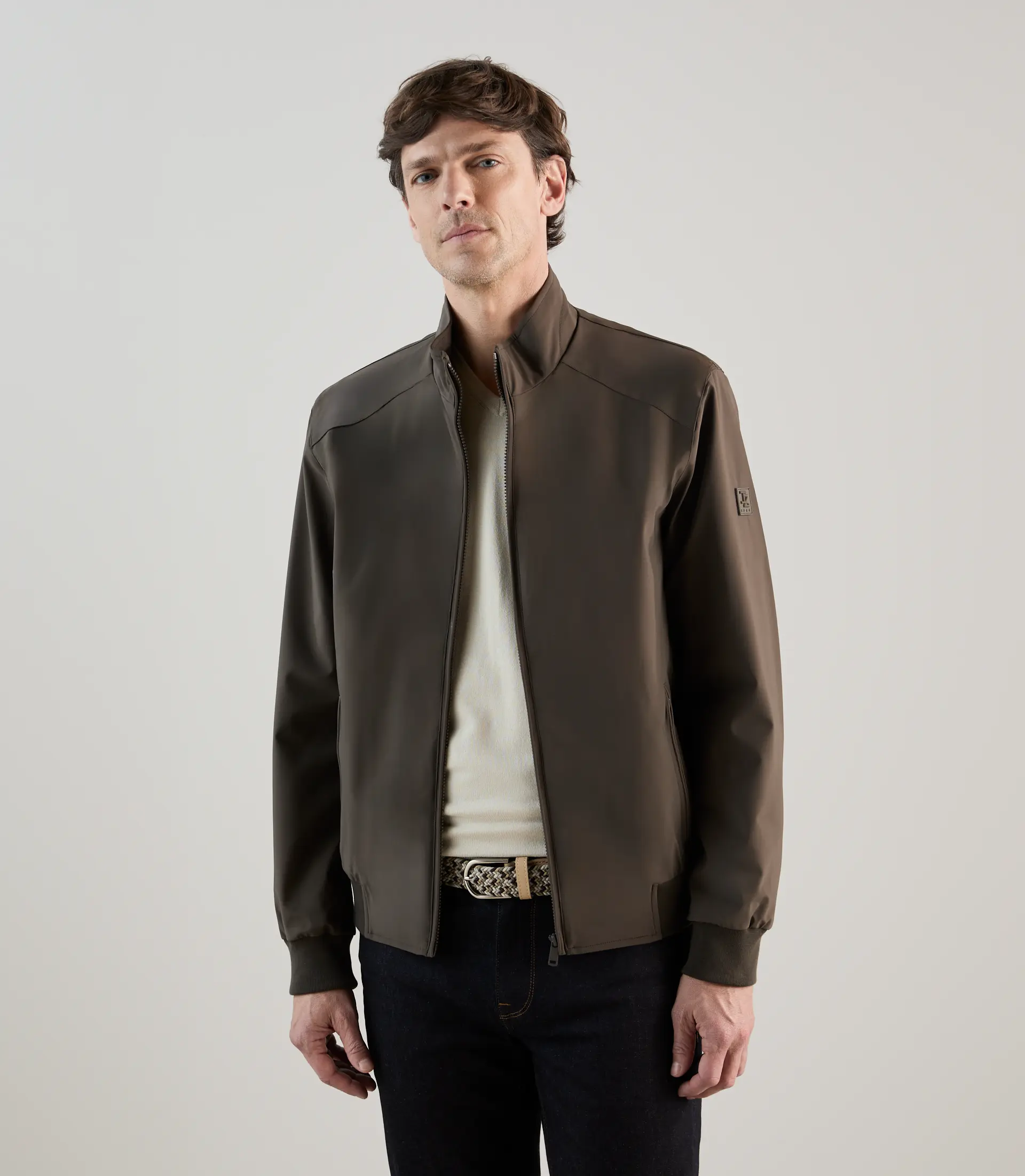 Blouson col montant kaki foncé