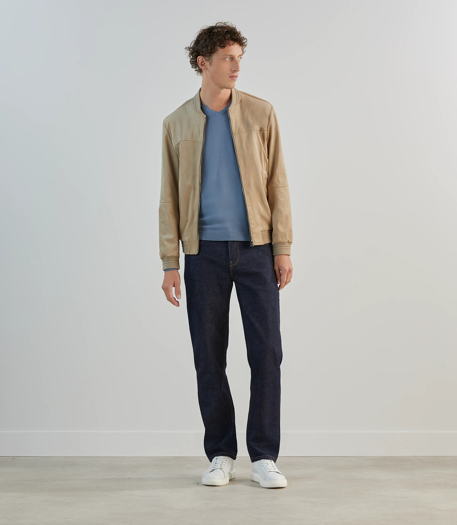 Blouson col teddy en suède beige - Image 3