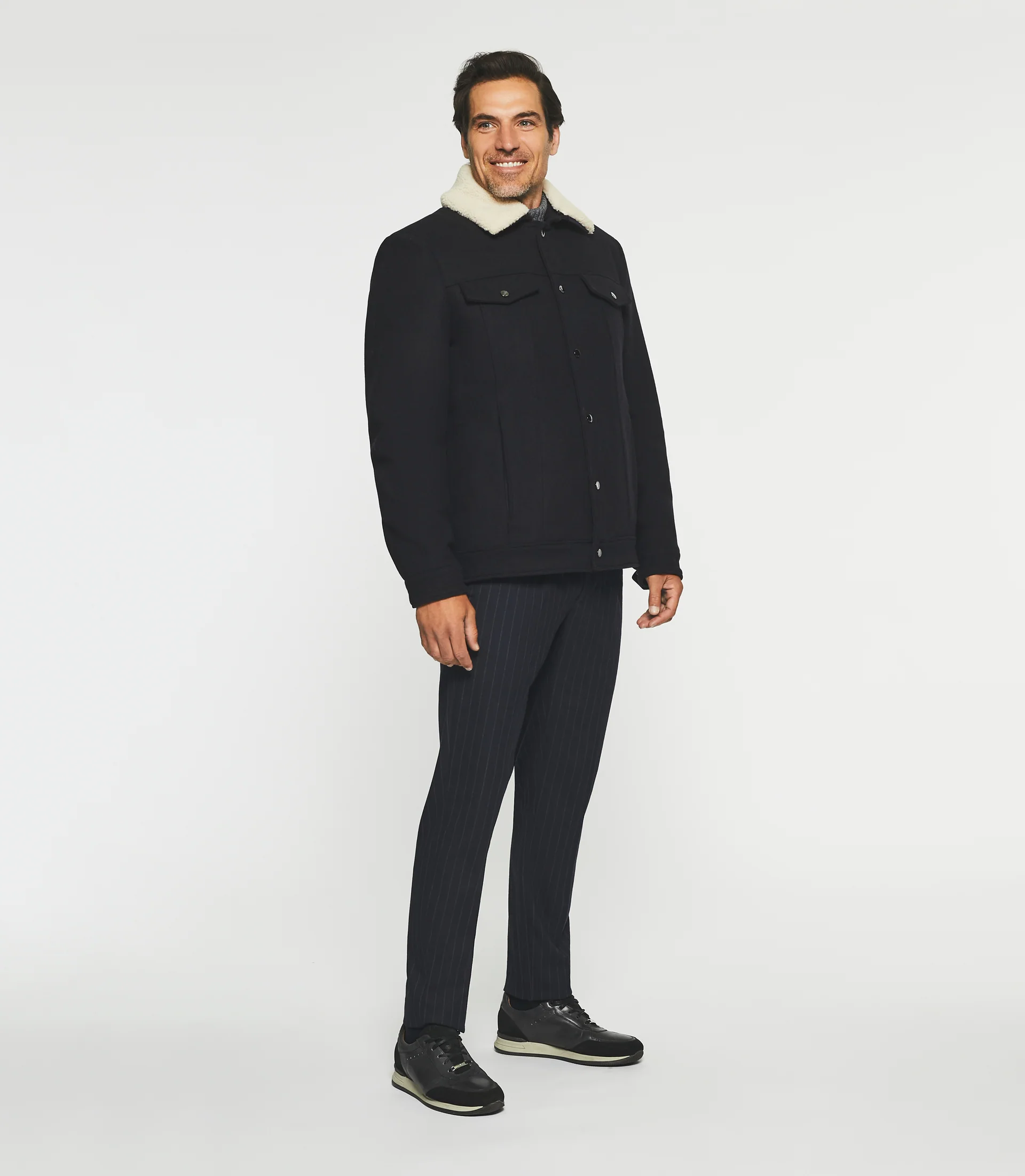 Blouson en laine à col amovible marine MAUREEN - Image 3