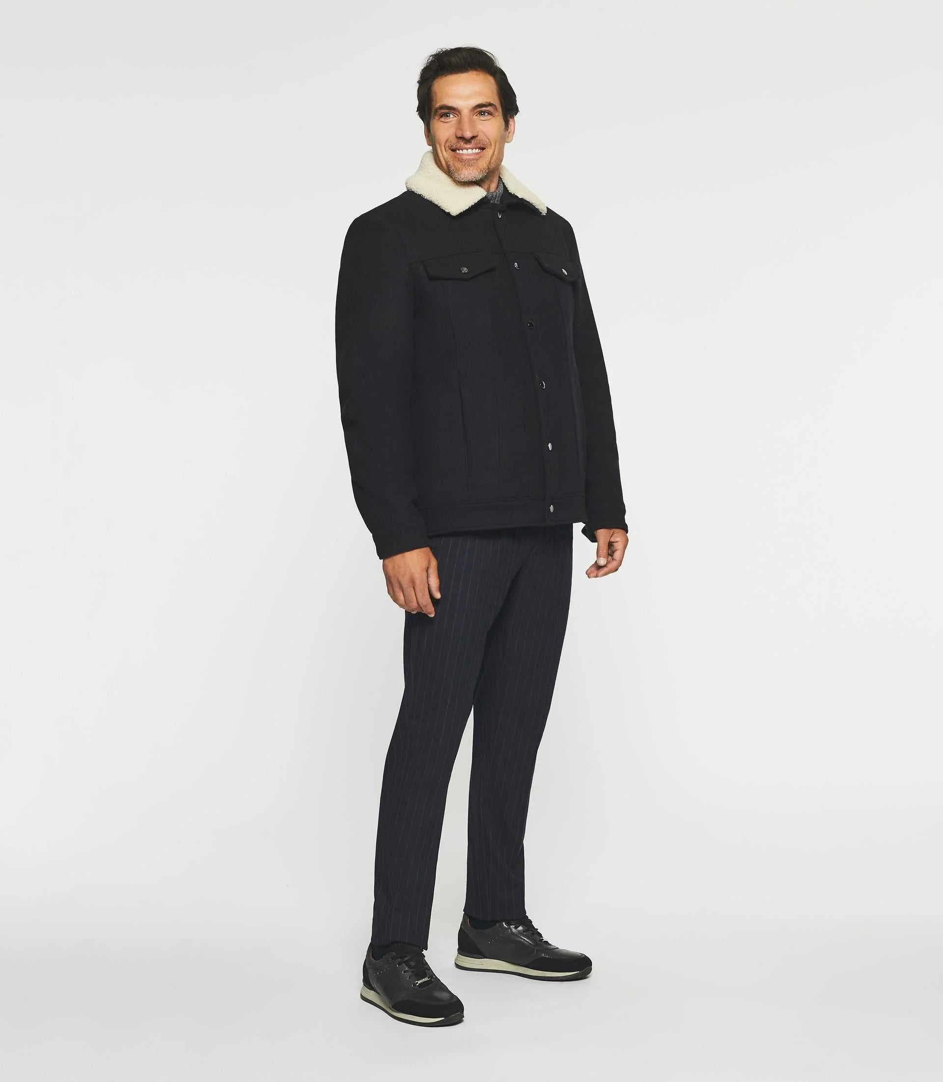 Blouson en laine à col amovible marine MAUREEN - Image 5