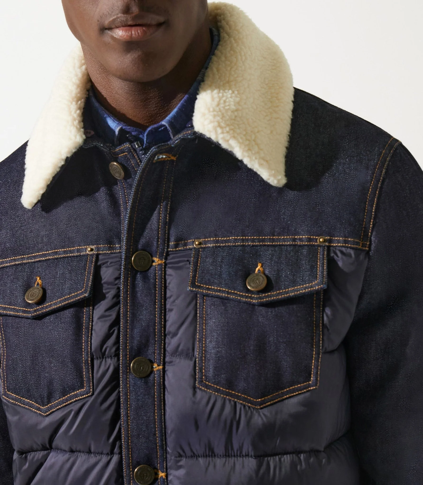 Blouson matelasse bi_matiere marine MONTREAL - Image 3