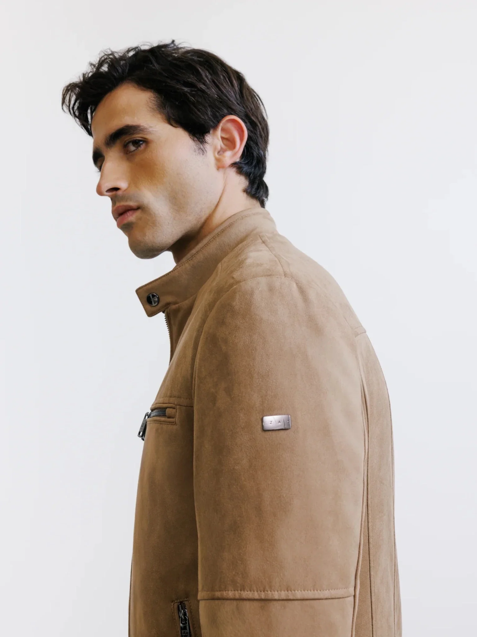 Blouson motard en suède camel - Image 5