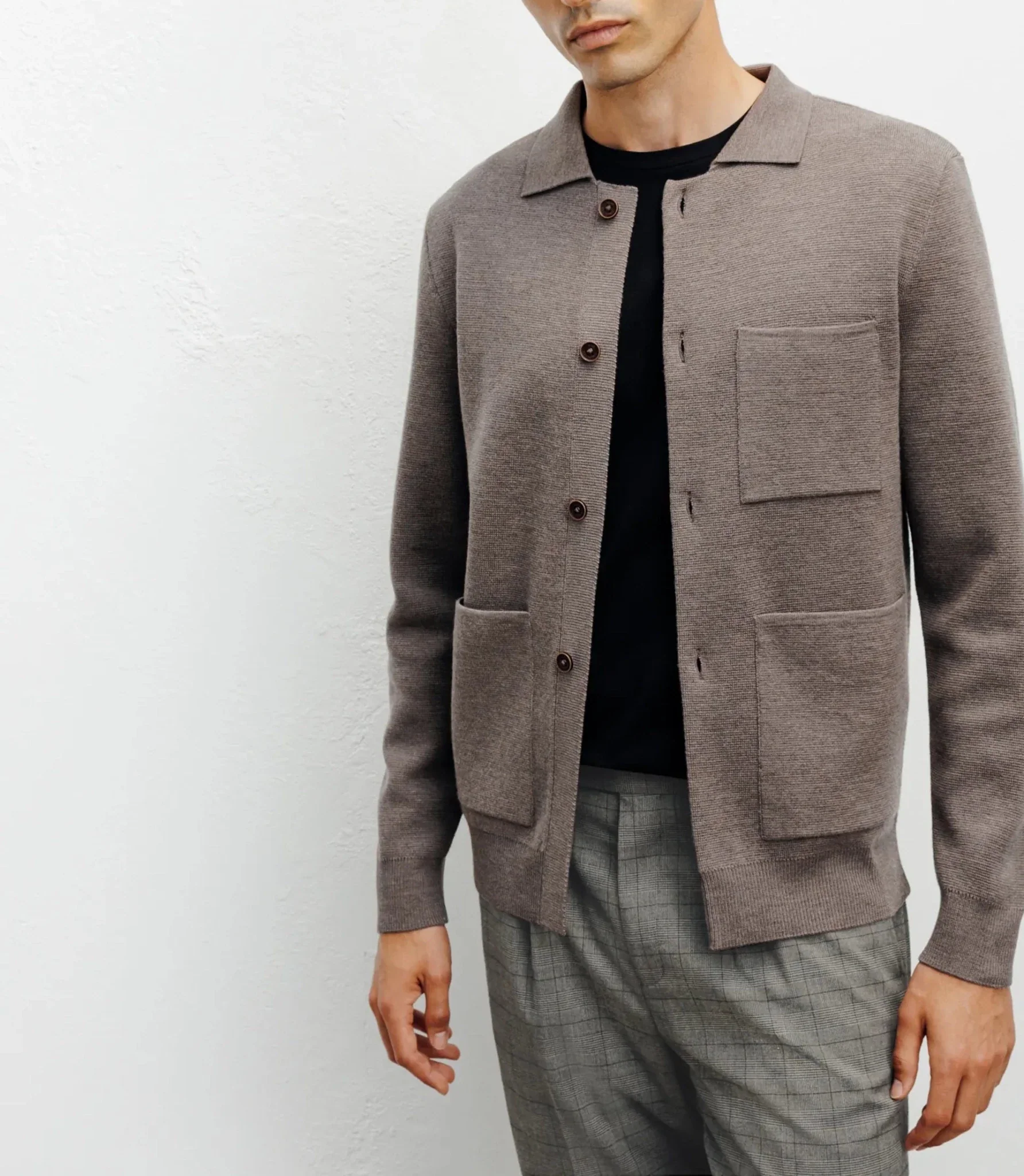 Cardigan surchemise en maille chatain