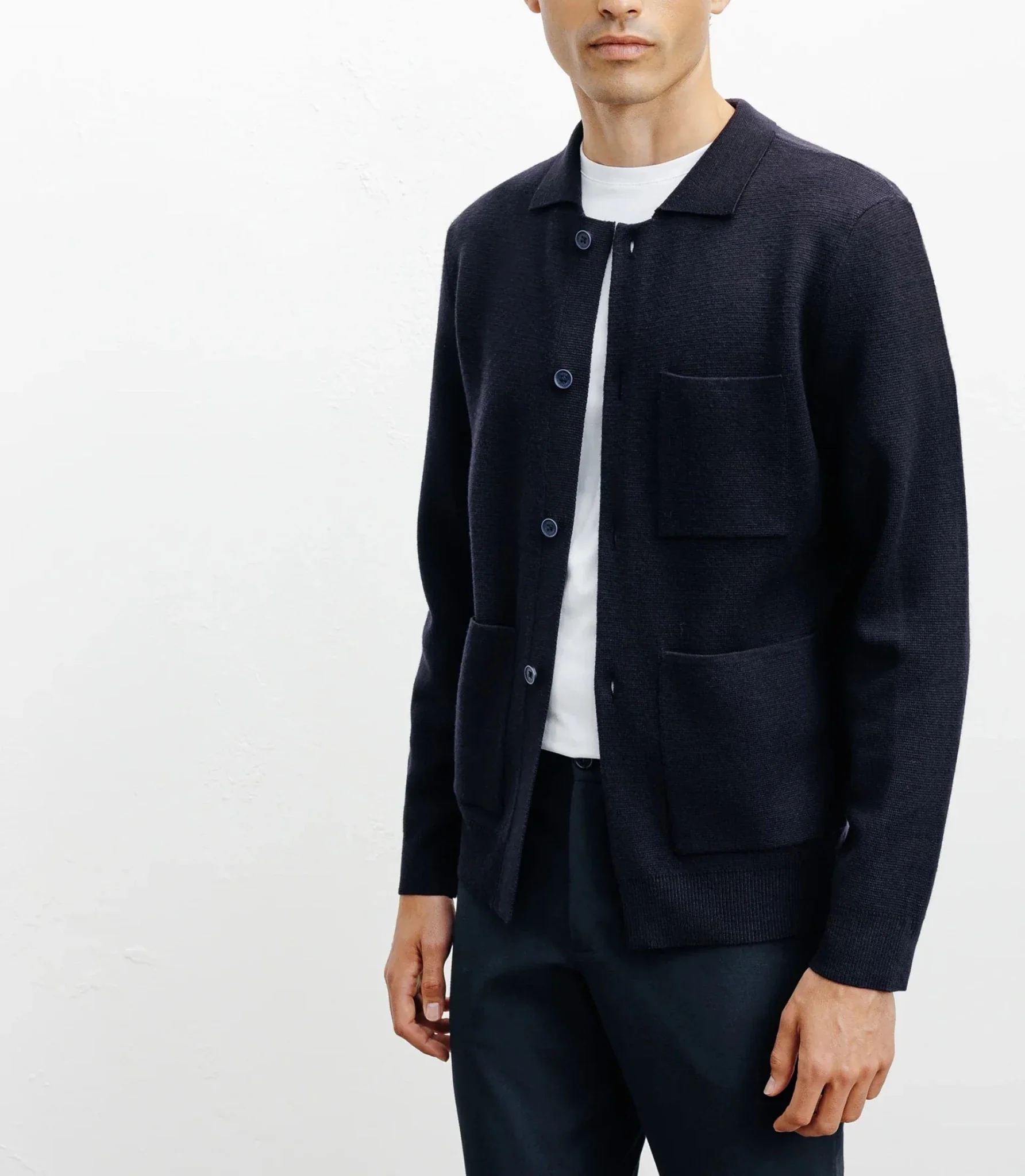 Cardigan surchemise en maille marine