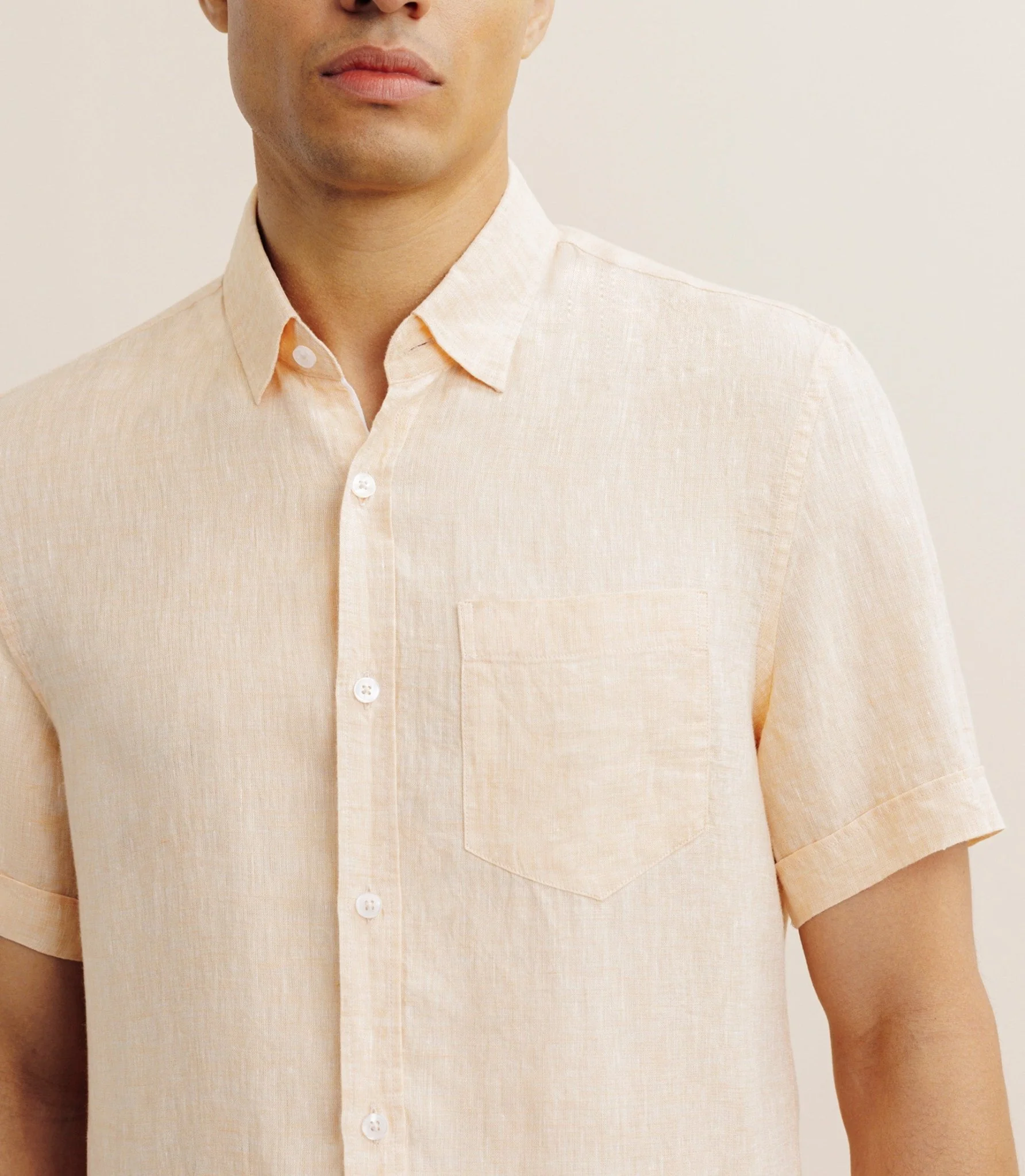 Chemise manches courtes 100% lin orange - Image 3