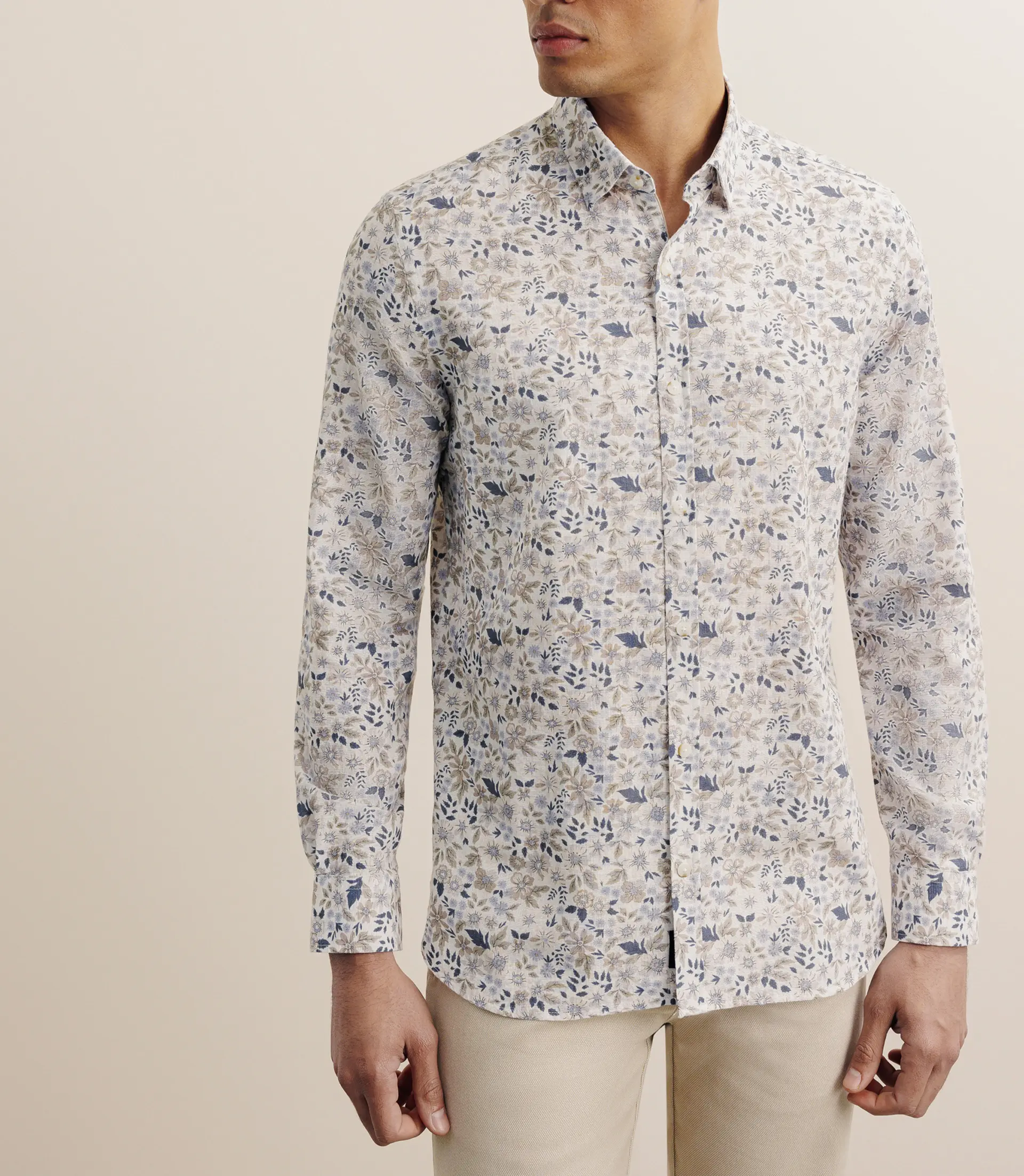 Chemise à fleurs 100% coton beige