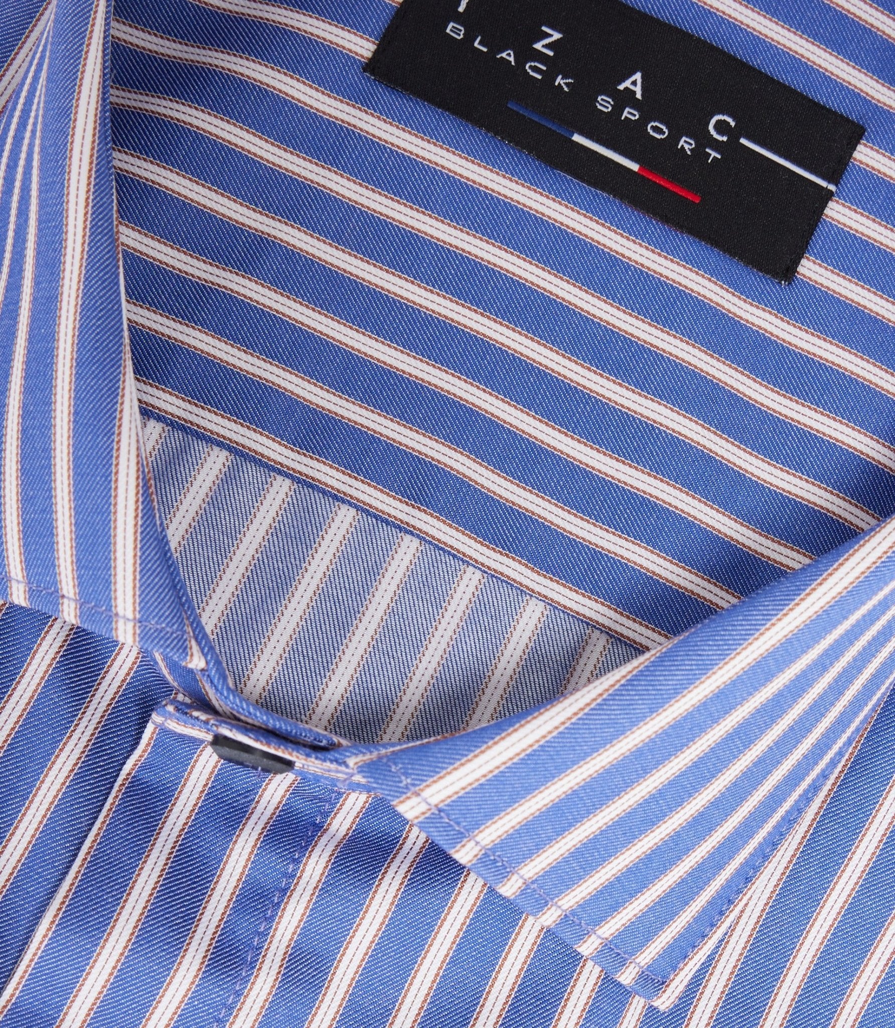 Chemise à rayures bleue et camel "Mayol" - Image 2