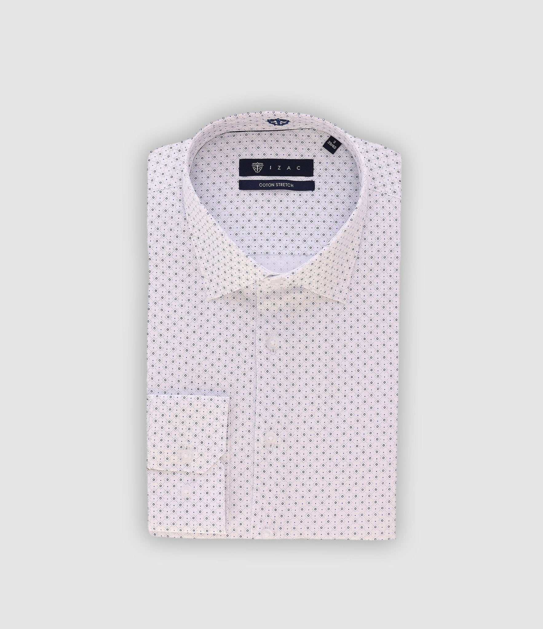 Chemise slim imprimée blanche et marine PAIGE