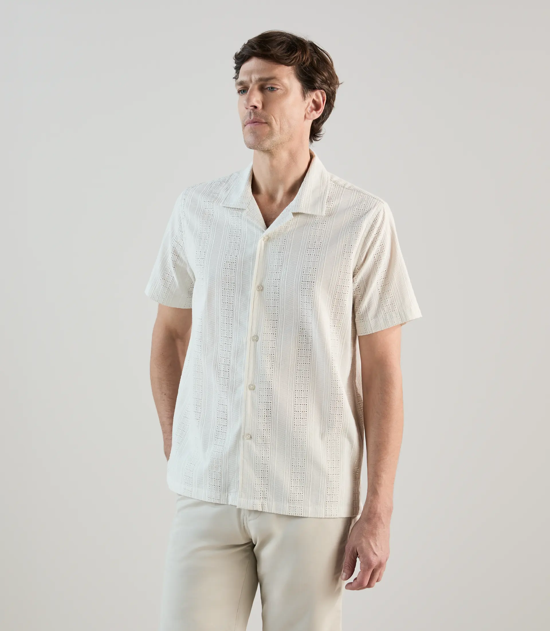 Chemise casual brodée beige