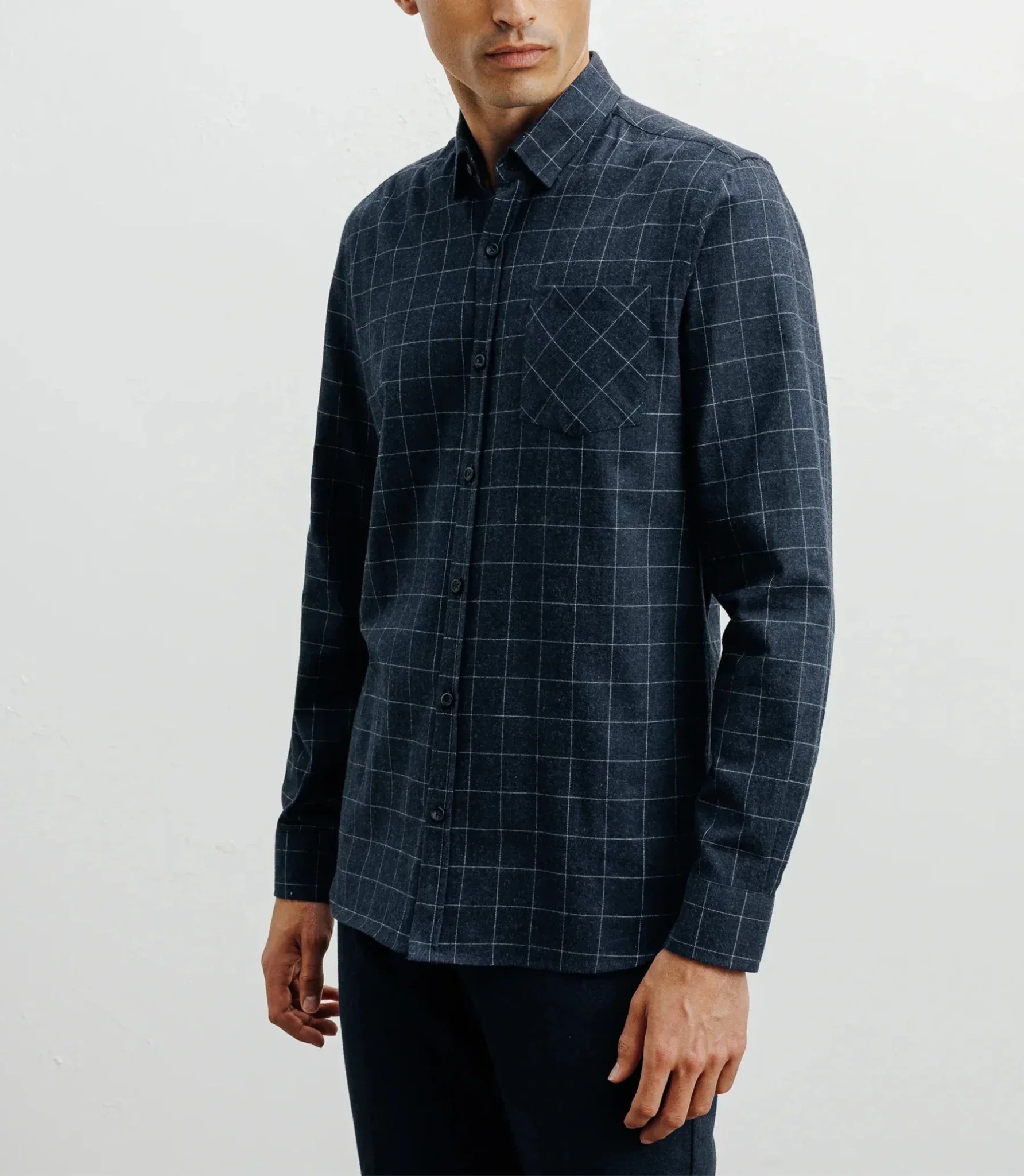 Chemise casual à petits carreaux marine