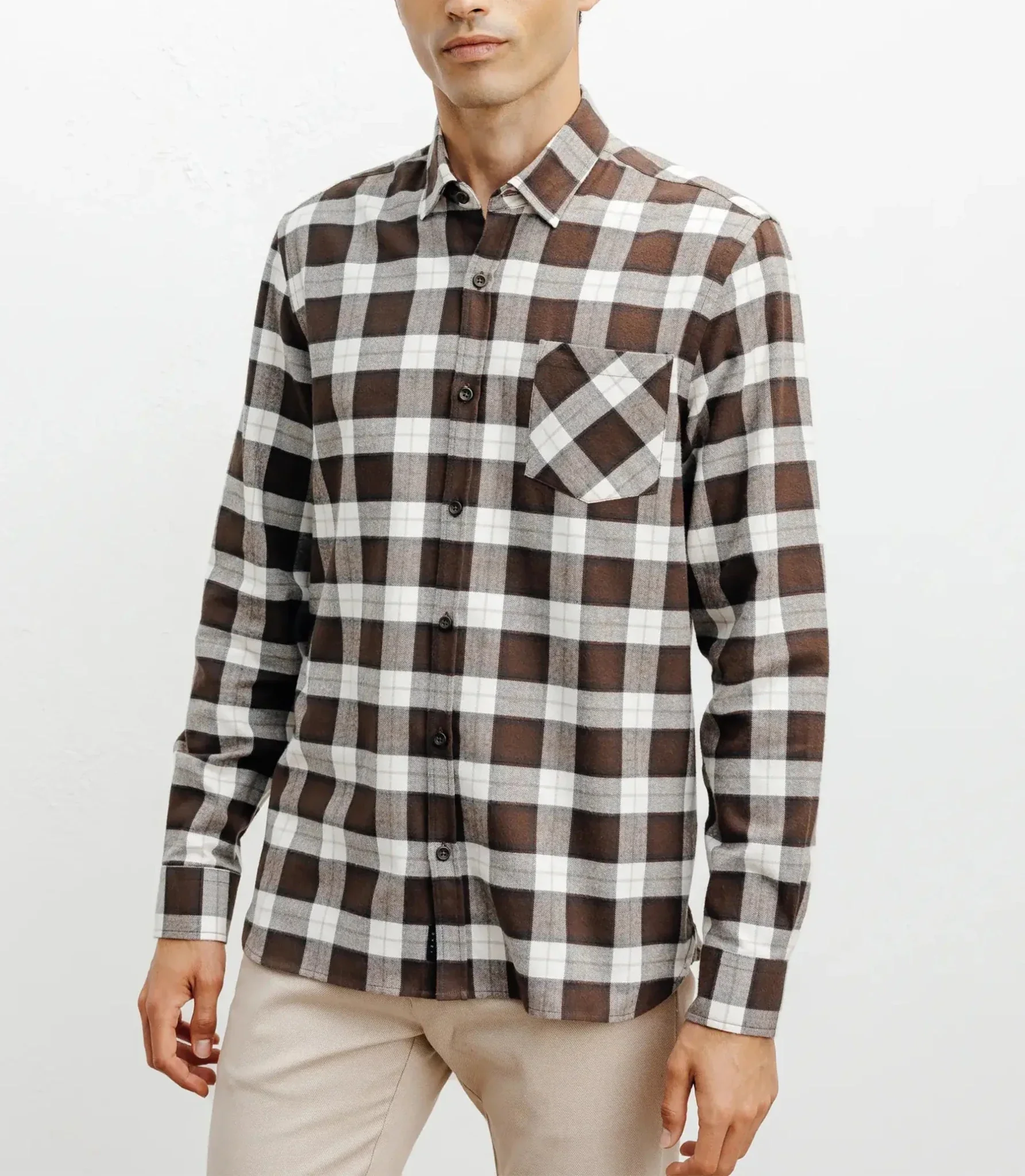 Chemise casual à petits carreaux marron