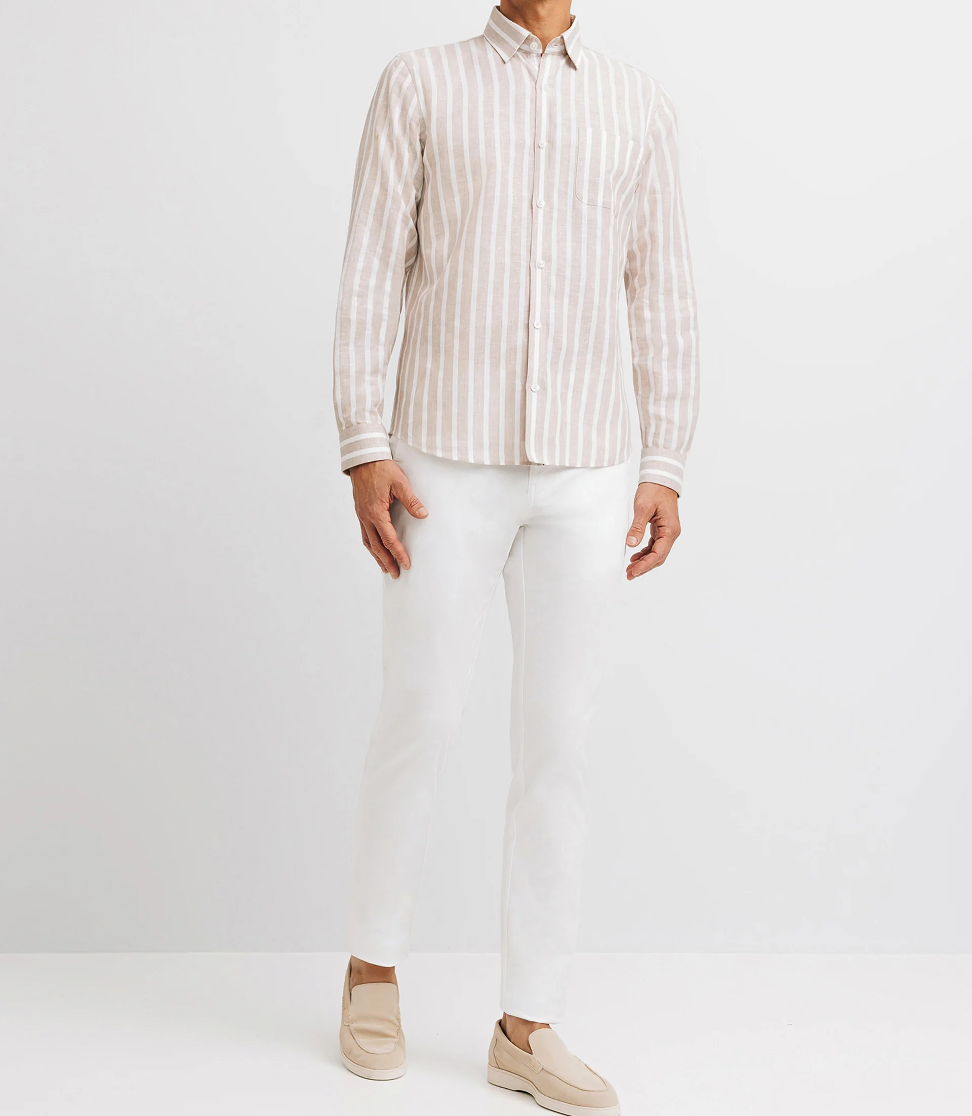 Chemise casual rayée beige et blanche