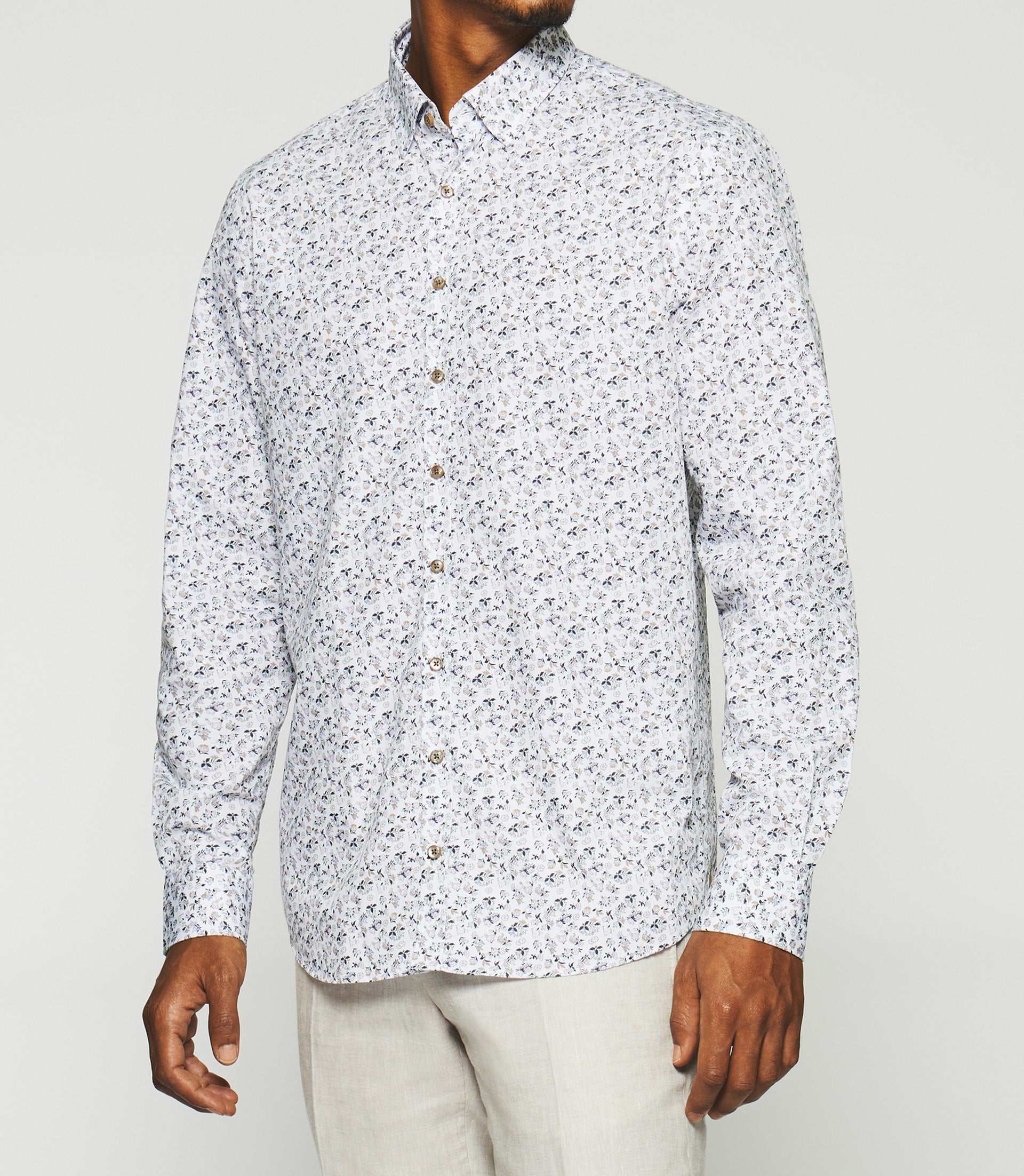 Chemise à imprimé fleurs blanche et bleue KELYAN - Image 2