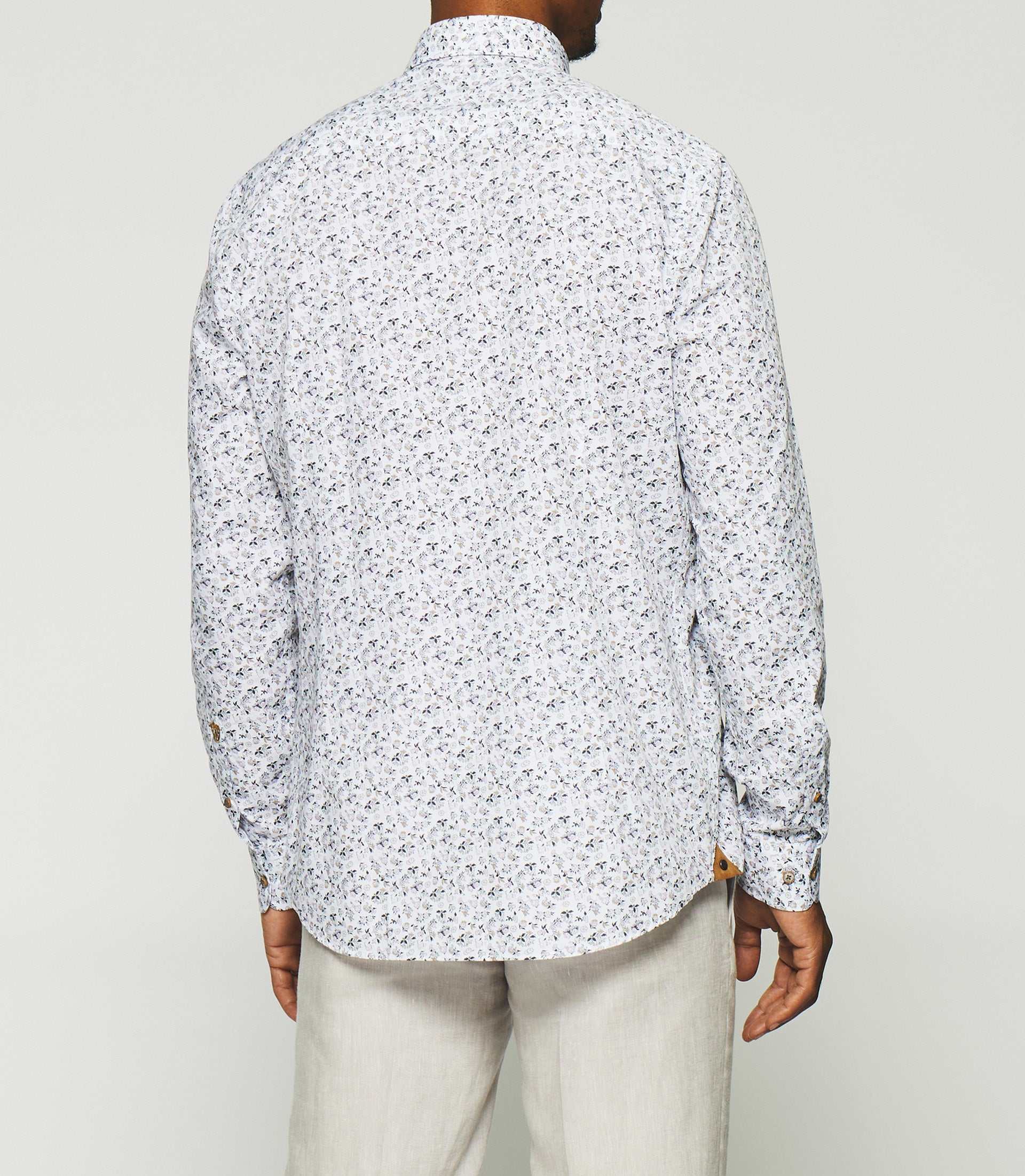 Chemise à imprimé fleurs blanche et bleue KELYAN - Image 3