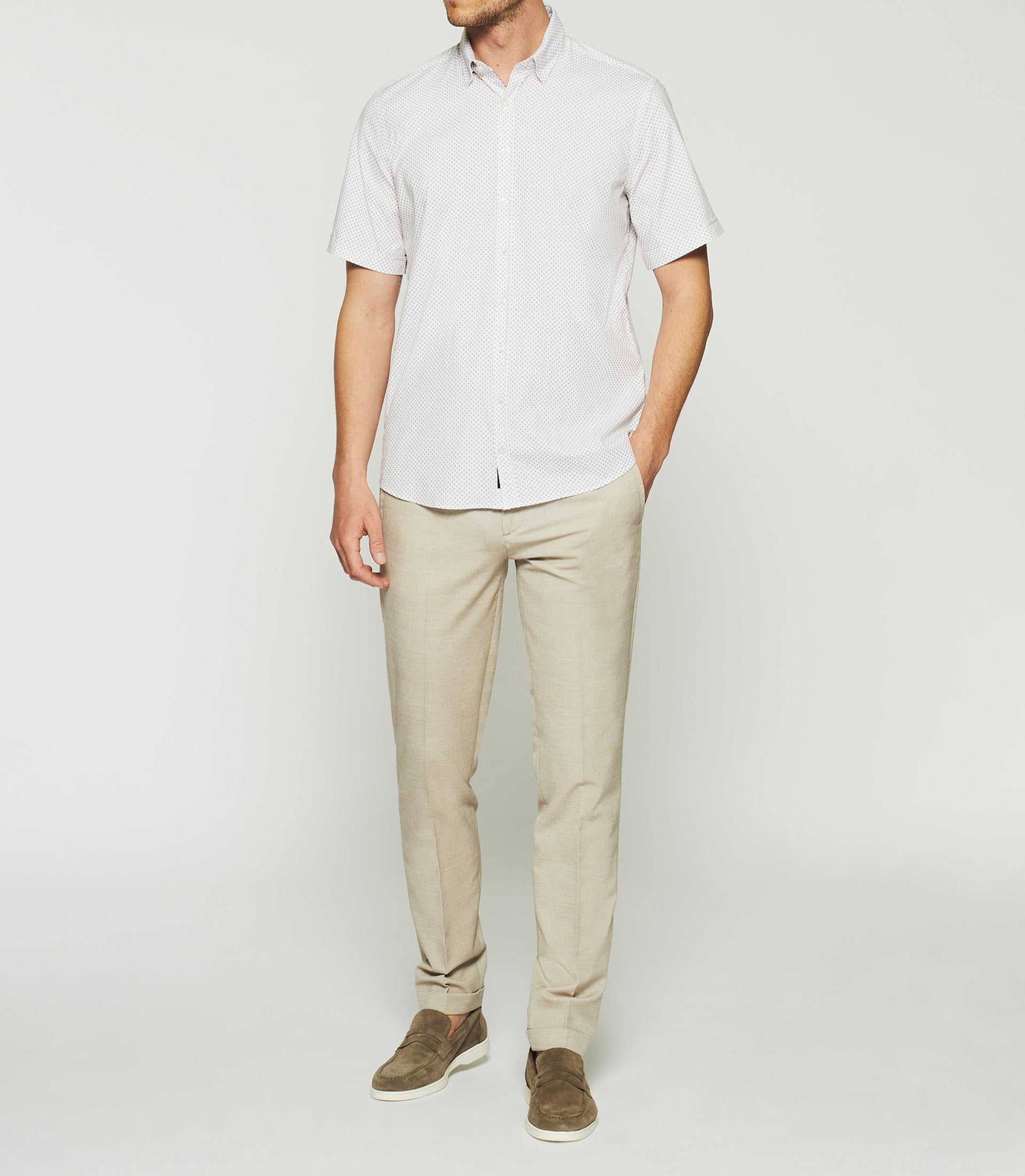Chemise manches courtes à imprimé blanche et camel KAMEL