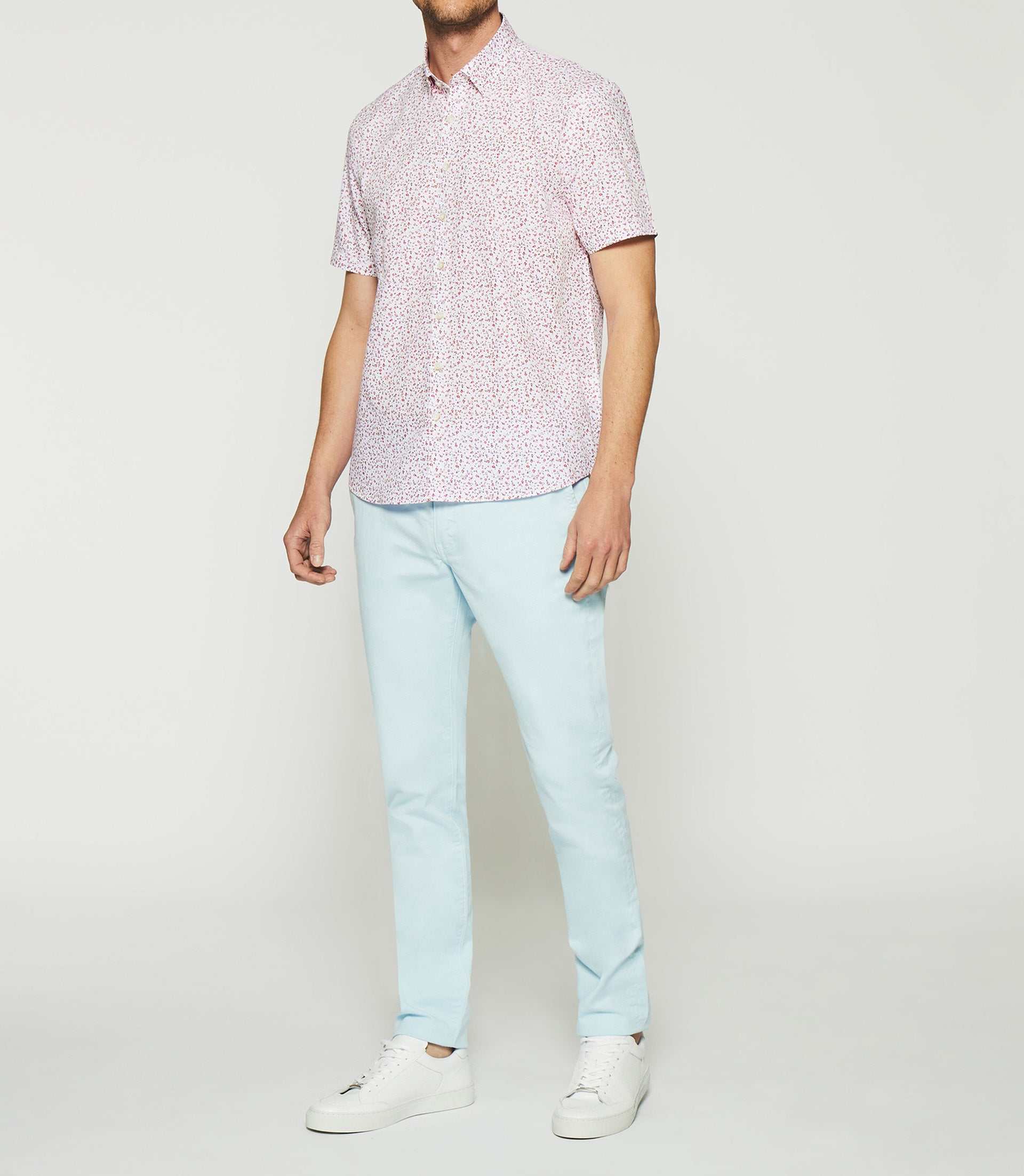 Chemise imprimée à manches courtes blanche et rose KIM - Image 2