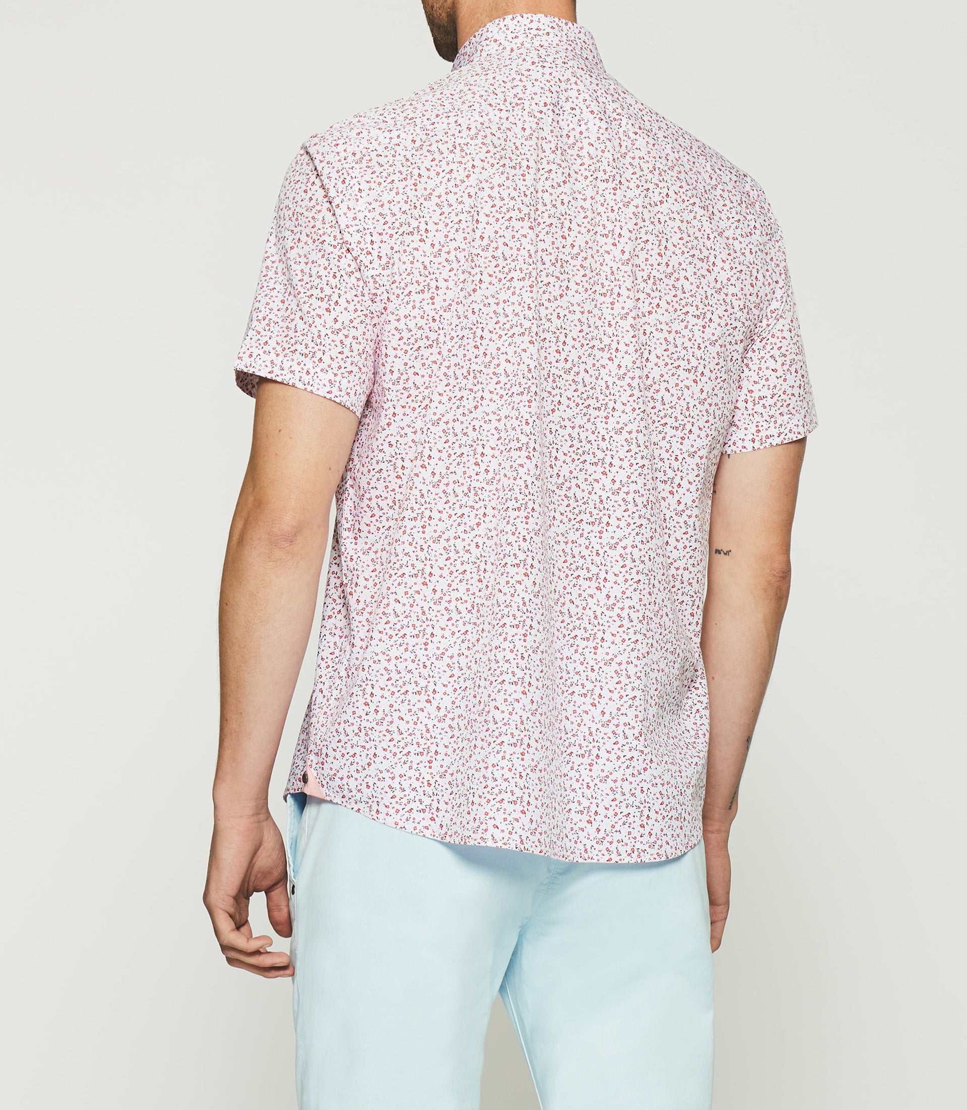 Chemise imprimée à manches courtes blanche et rose KIM - Image 3