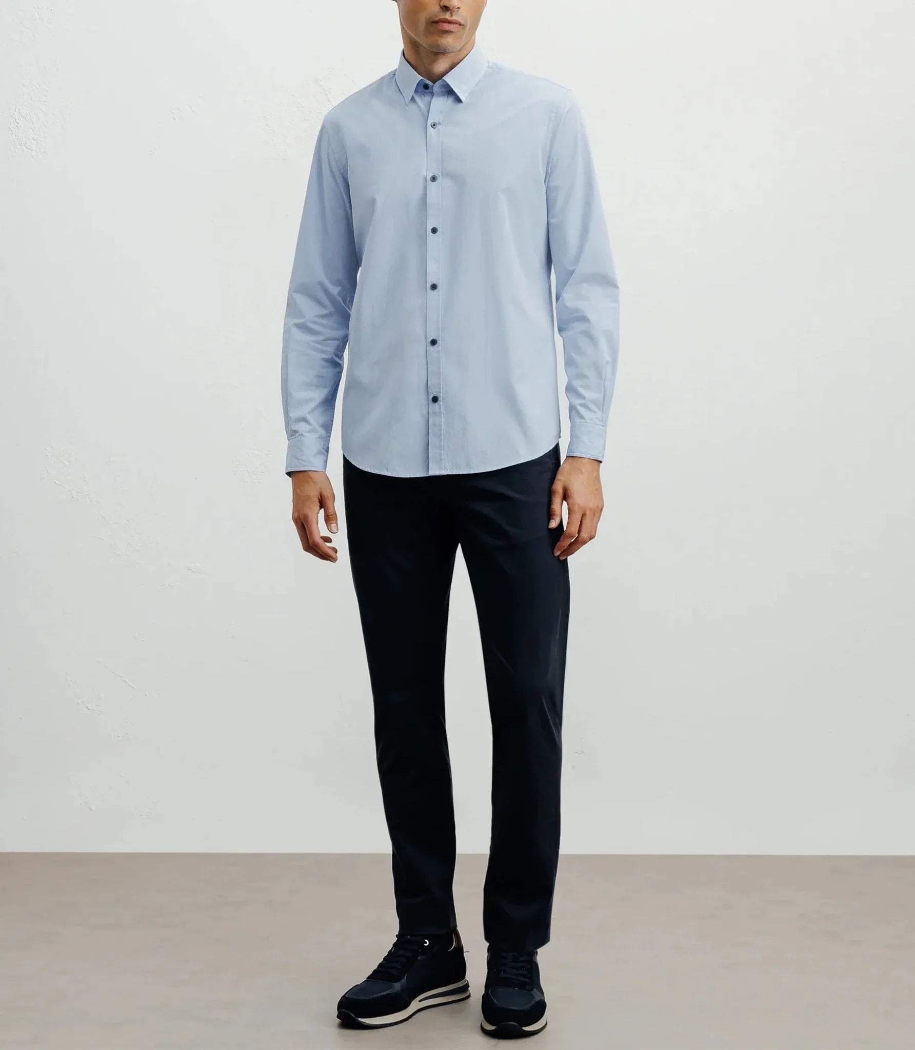 Chemise casual bleue avec des coudières en suède marine - Image 3
