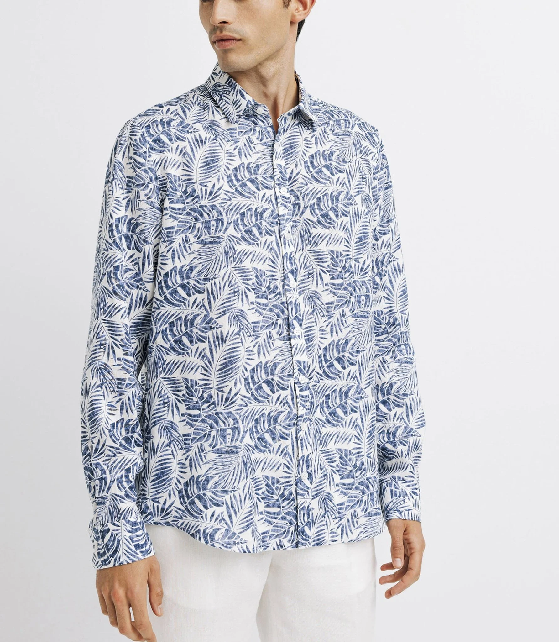 Chemise casual en lin imprimée bleue - Image 2