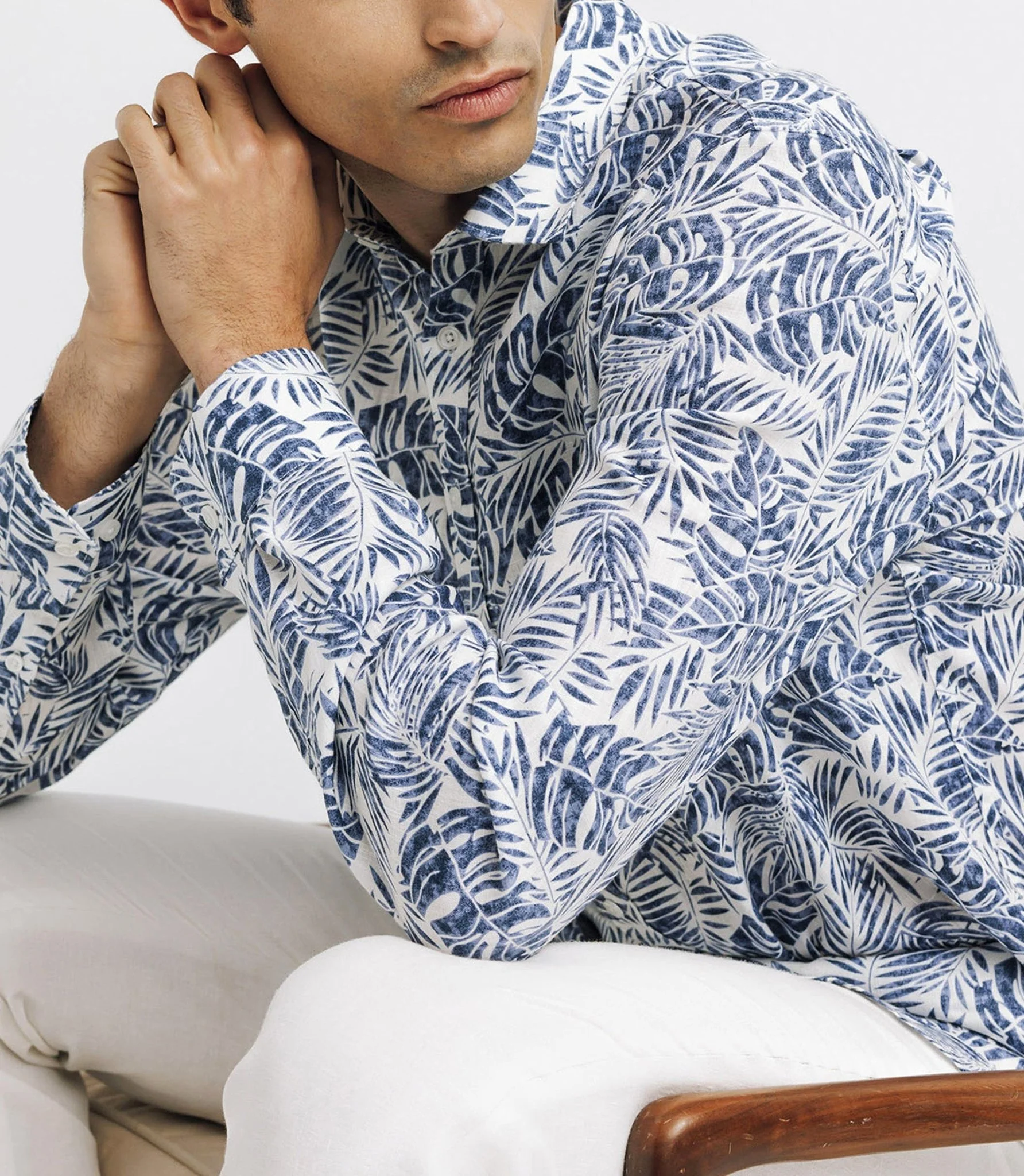 Chemise casual en lin imprimée bleue - Image 3
