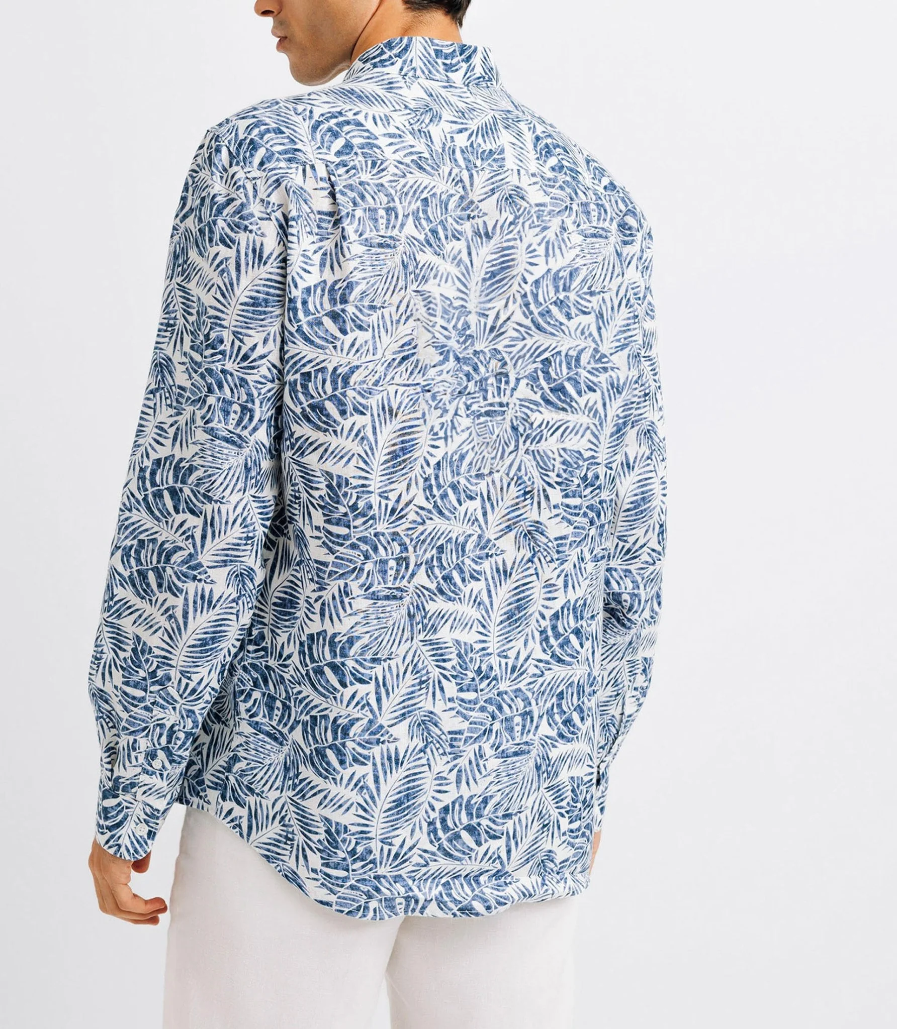 Chemise casual en lin imprimée bleue - Image 4