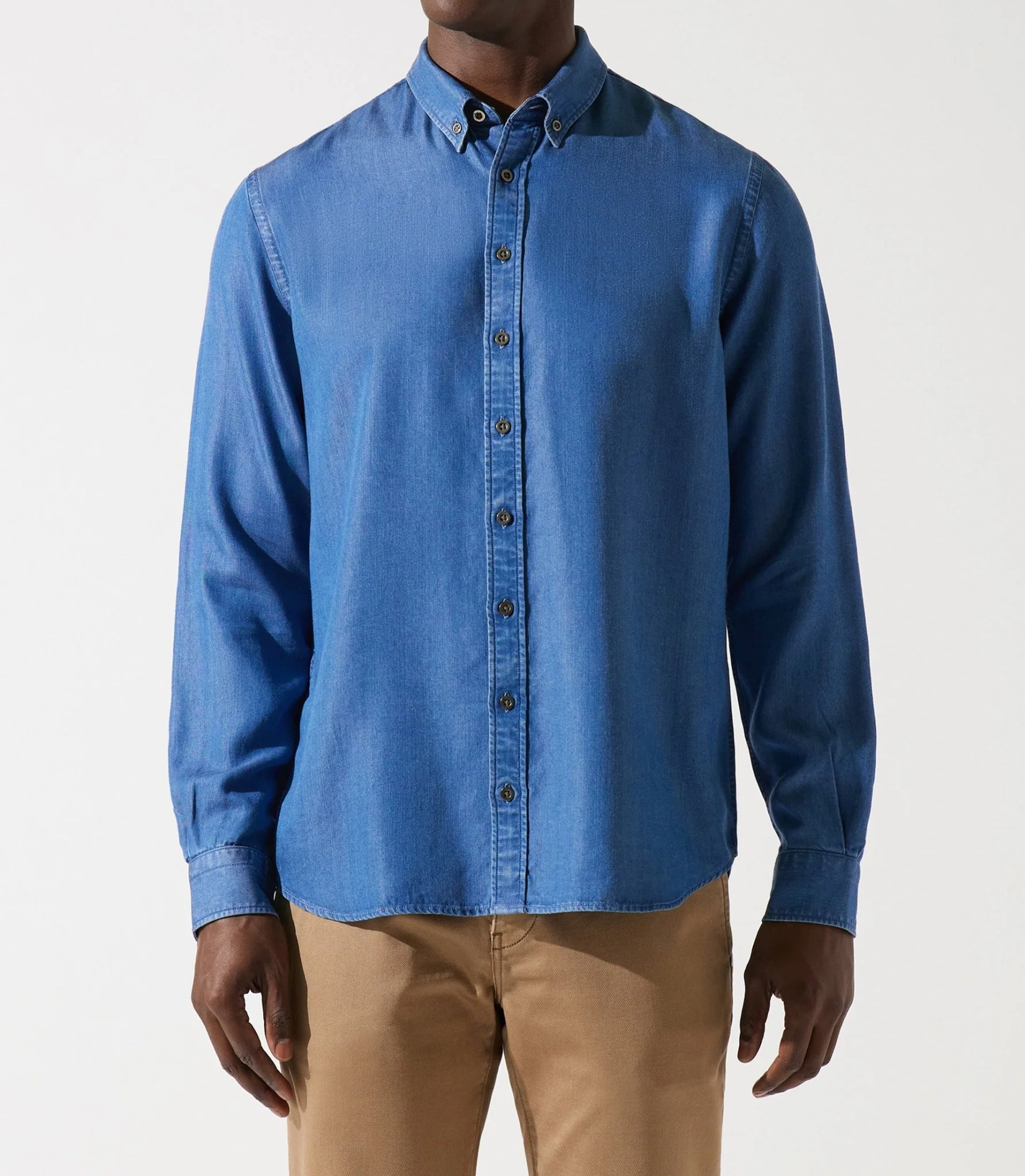 Chemise unie en tencel bleue JOSS - Image 2