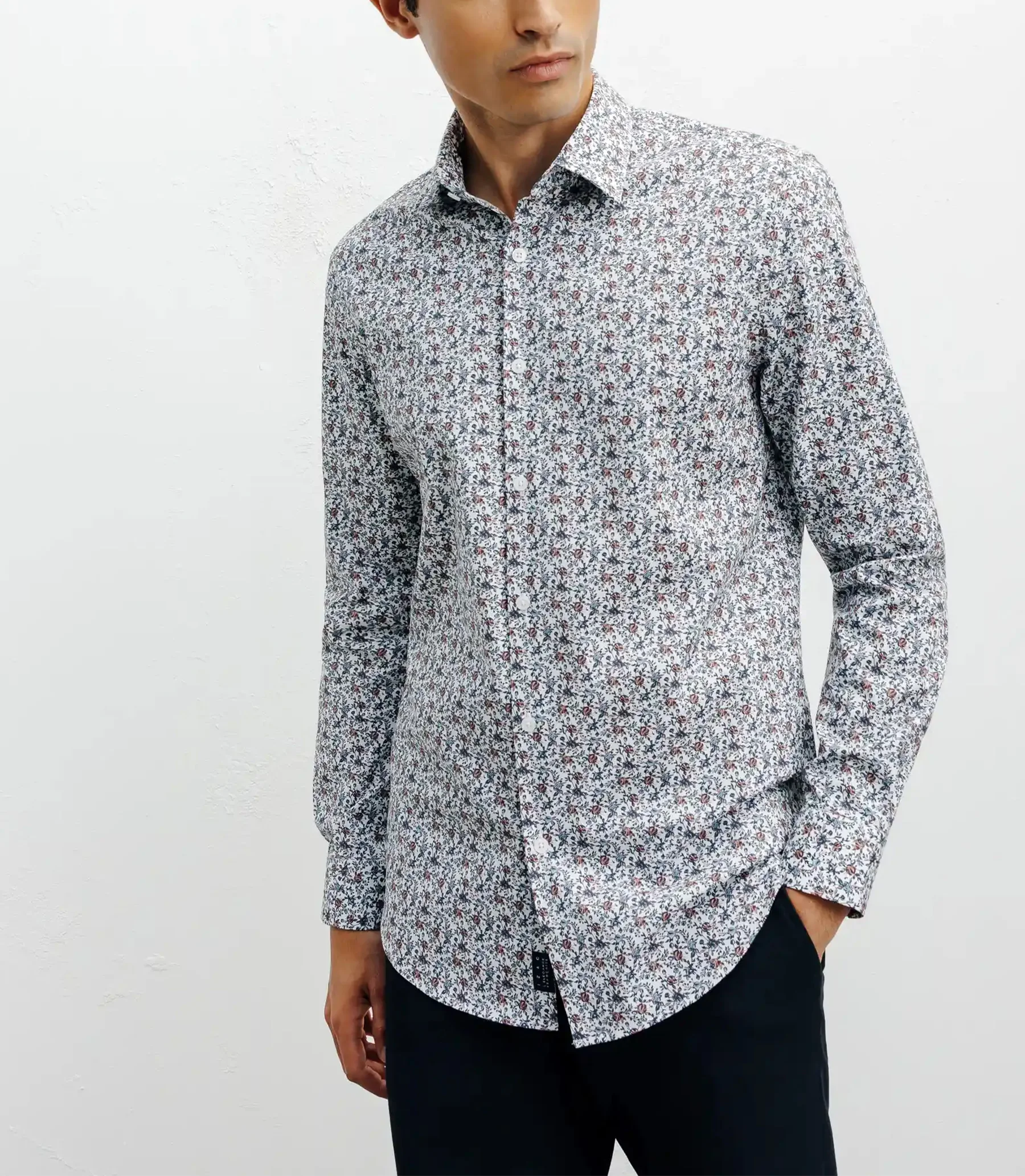 Chemise casual imprimé fleurs bleu