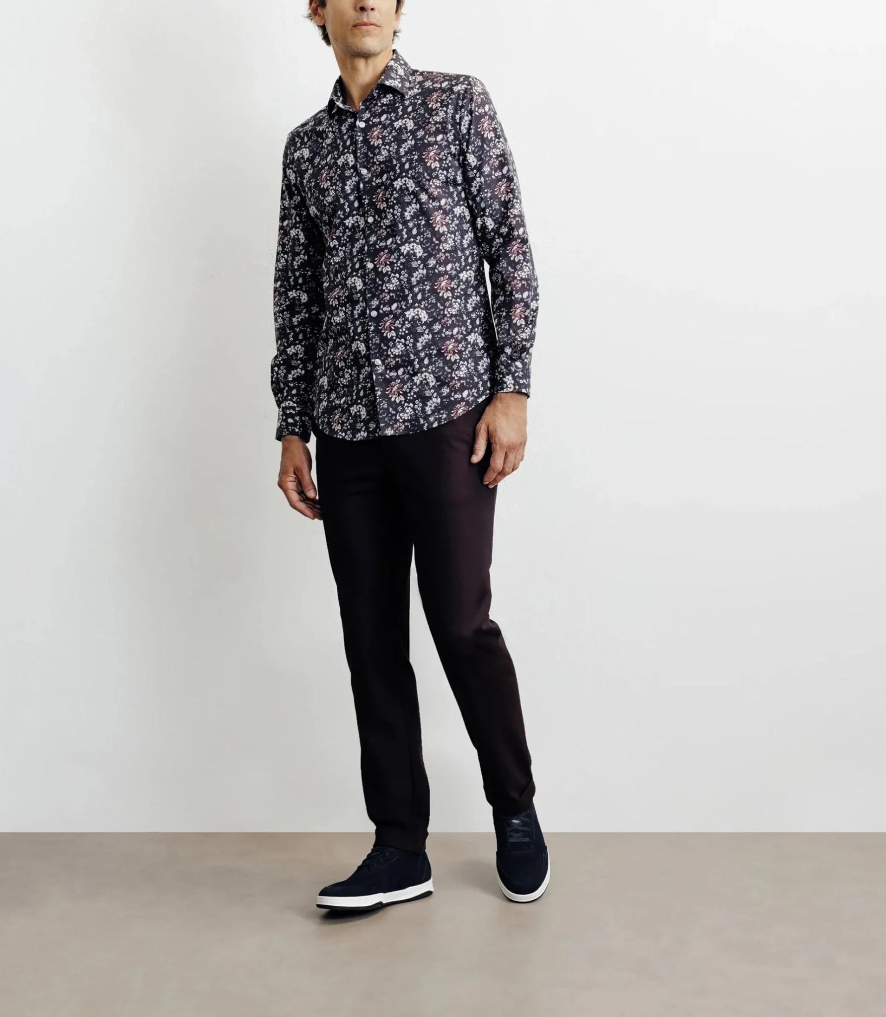Chemise casual imprimé fleurs bleu marine - Image 3