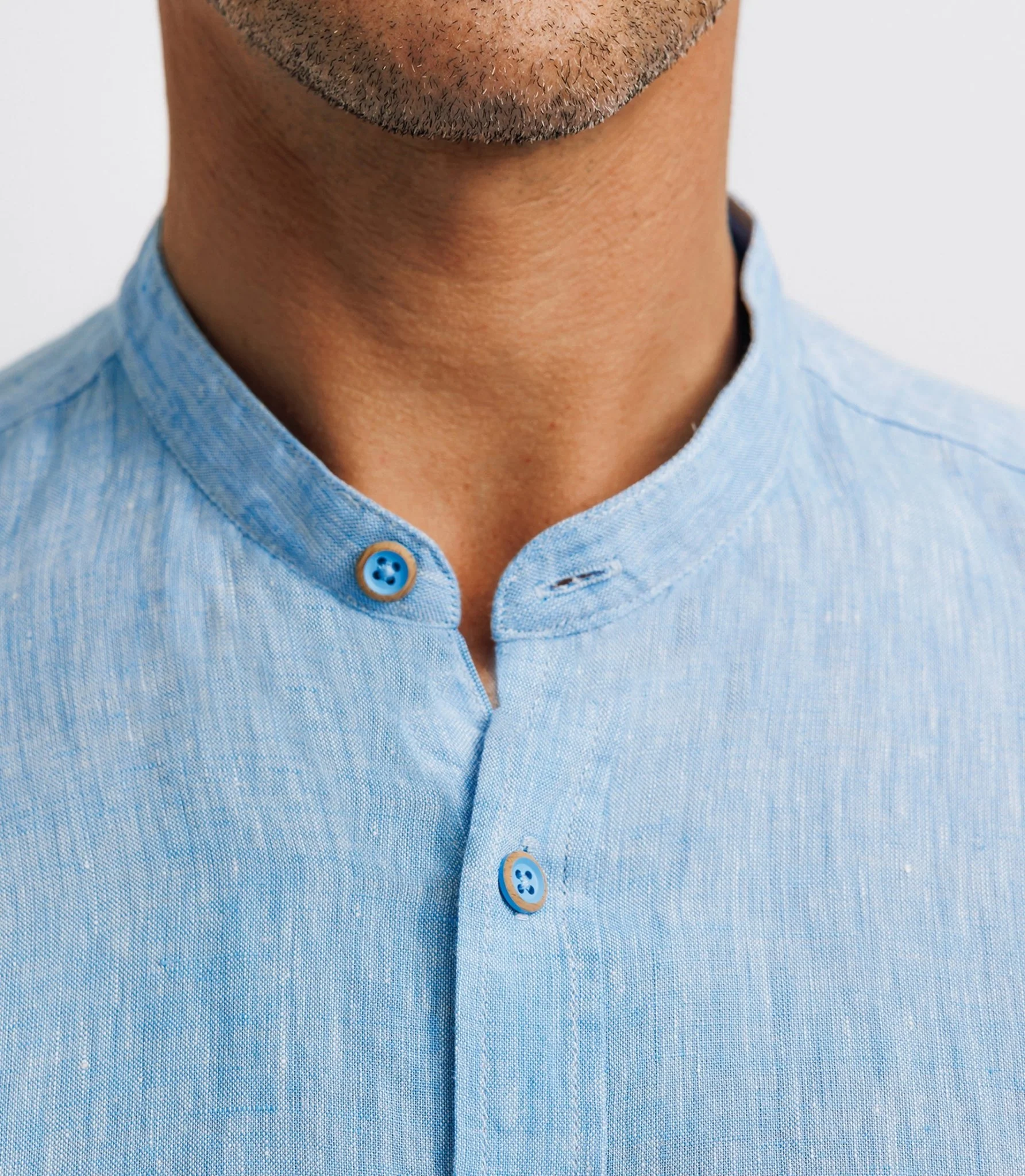 Chemise en lin col mao indigo - Image 3