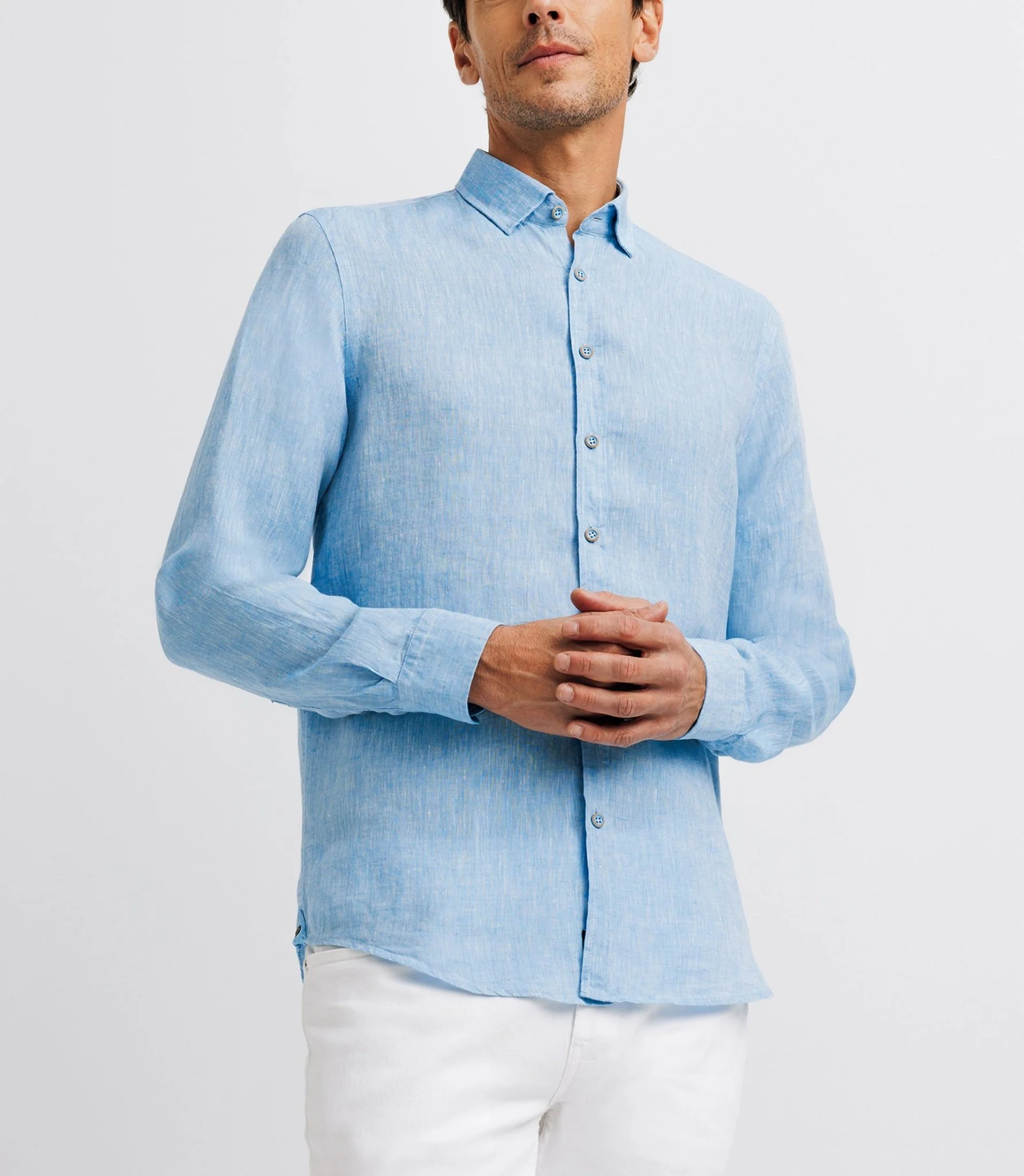 Chemise unie en lin bleu indigo - Image 2