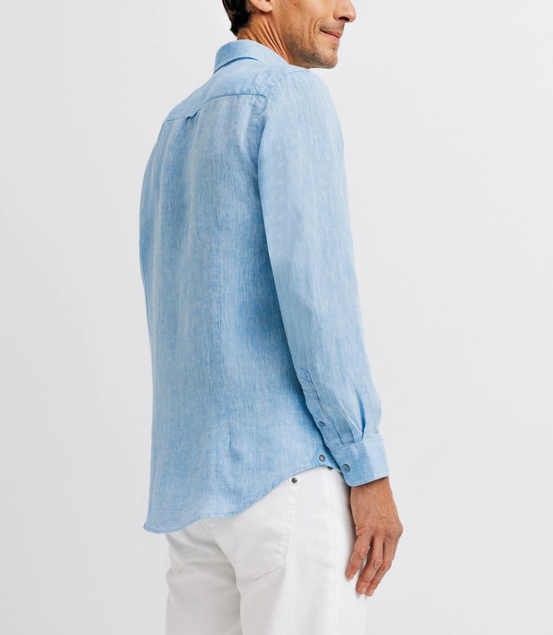Chemise unie en lin bleu indigo - Image 4