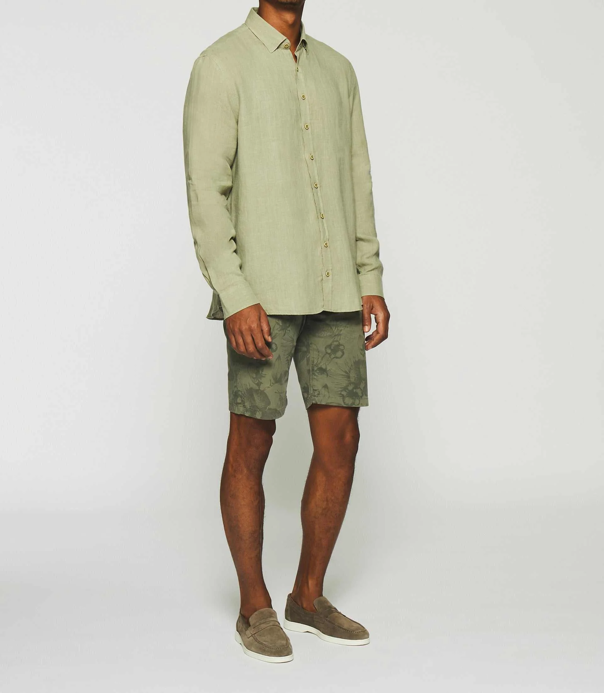 Chemise unie en lin kaki KISS