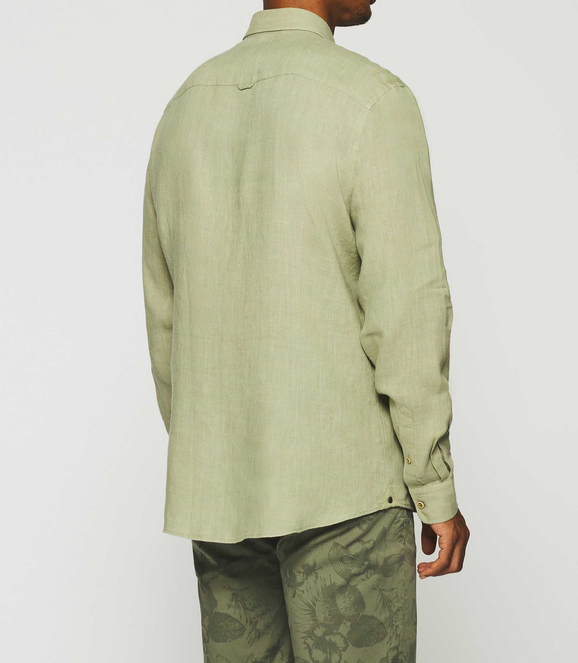 Chemise unie en lin kaki KISS - Image 3