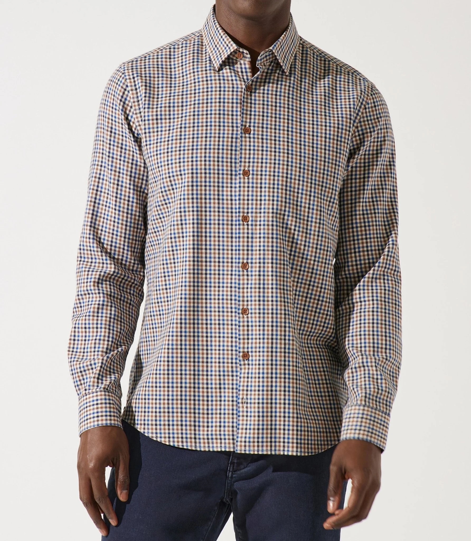 Chemise à petit carreaux marron JEAN - Image 2