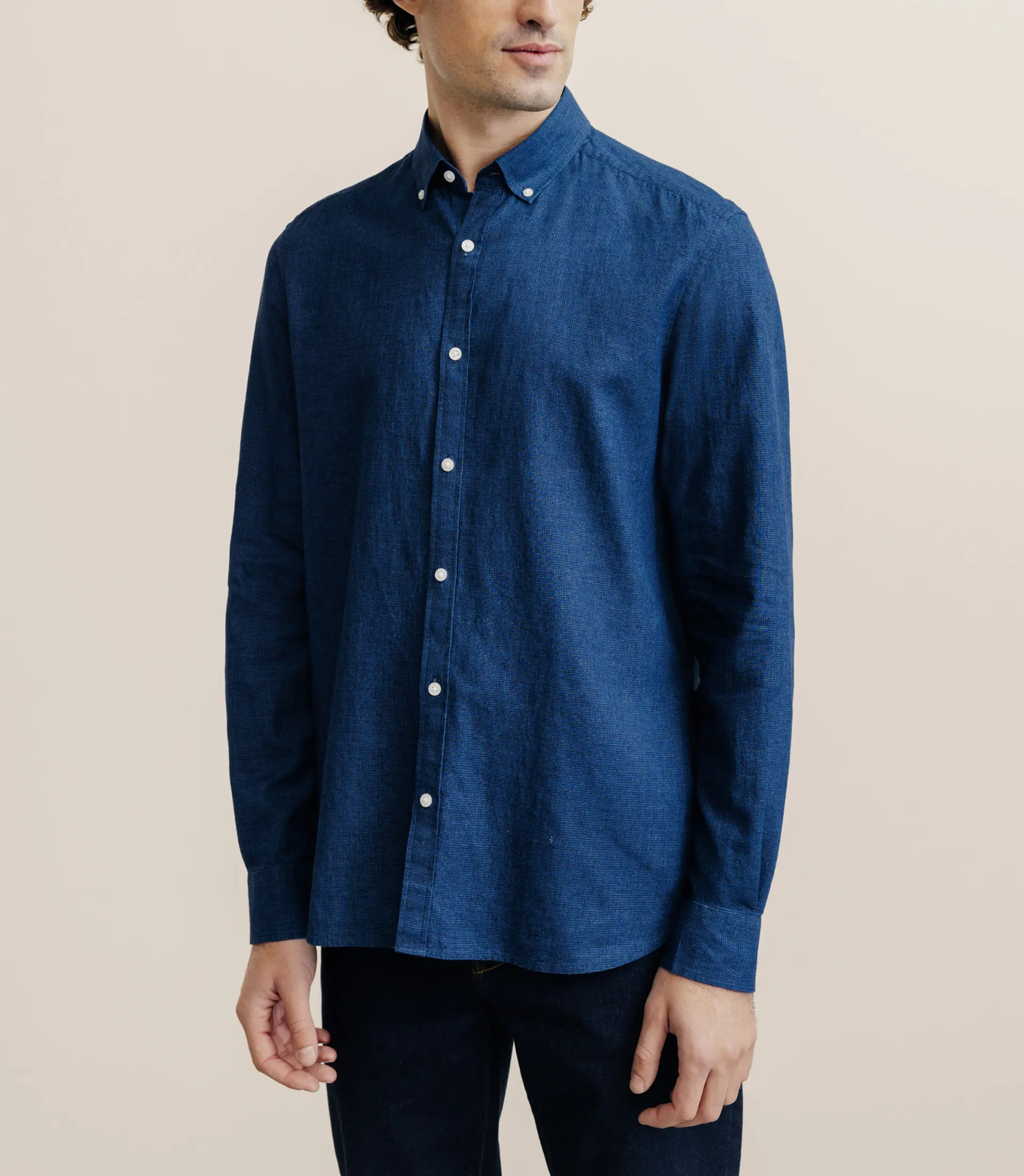 Chemise col boutonné marine
