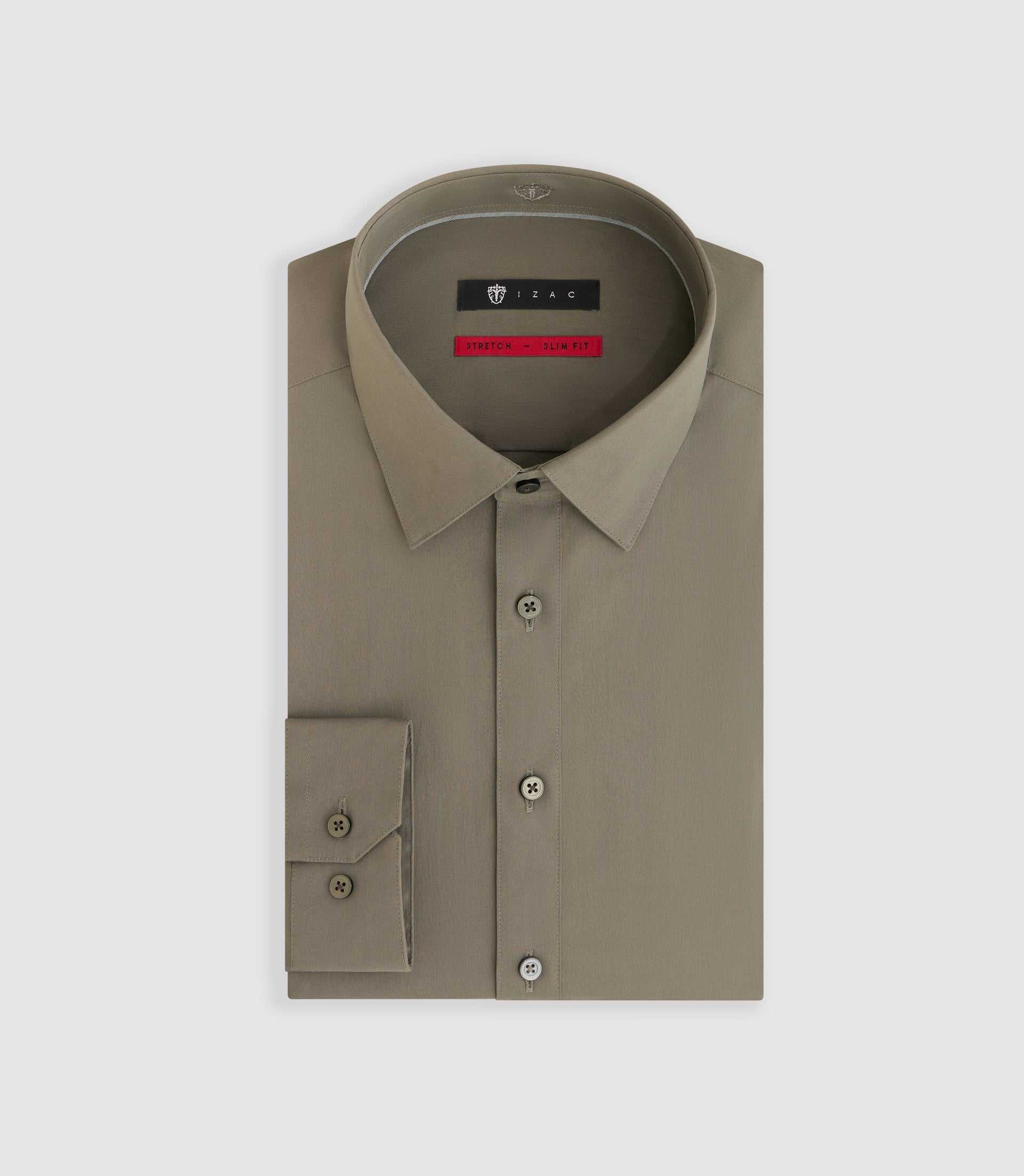 Chemise en popeline stretch kaki clair MALTE2 - Image 3