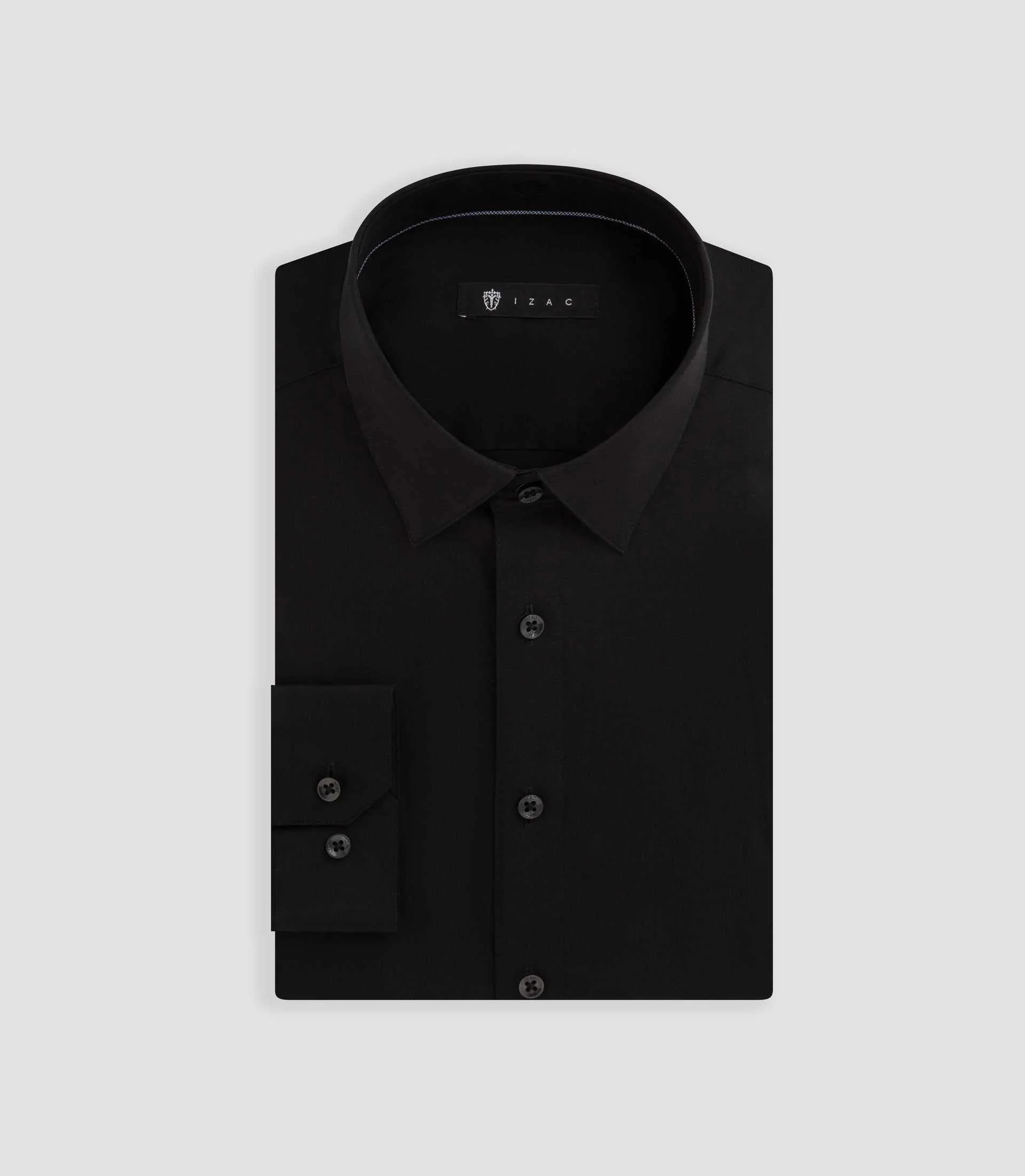Chemise unie en popeline stretch noir MALTE2 - Image 3