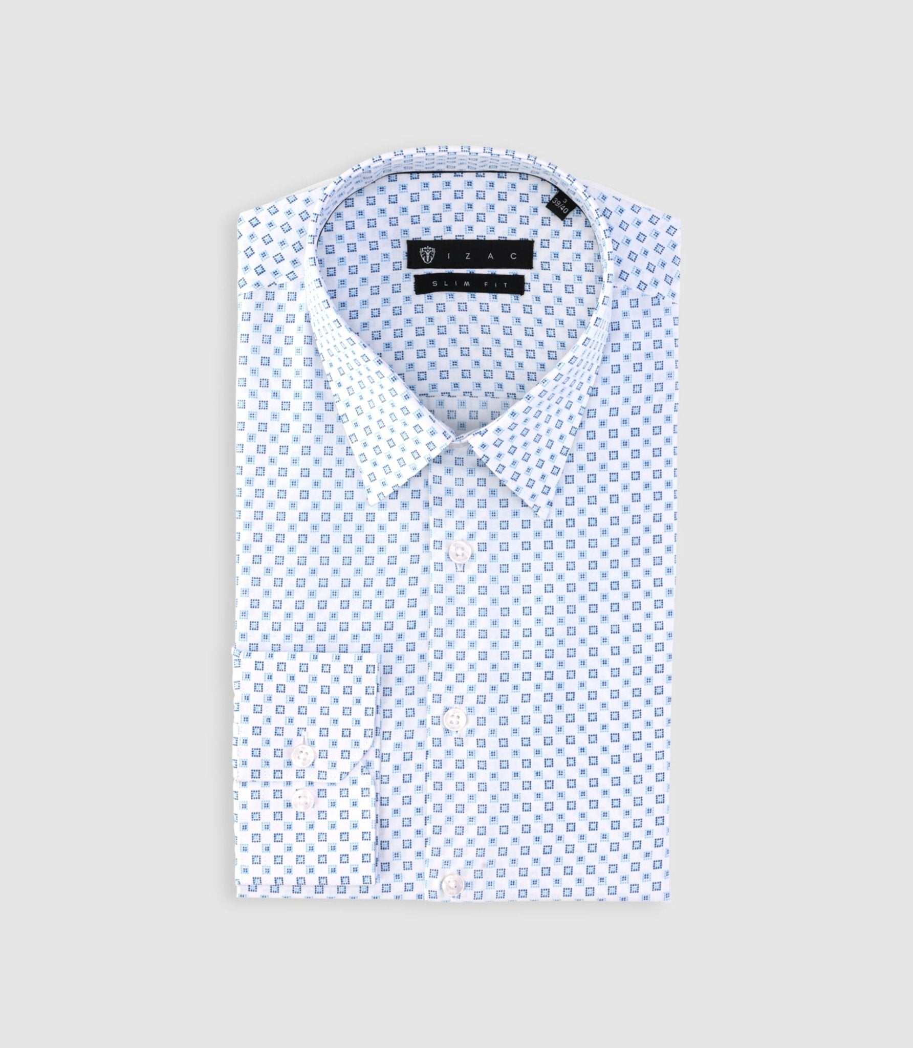 Chemise imprimée micro motifs blanche et bleue PAMPA