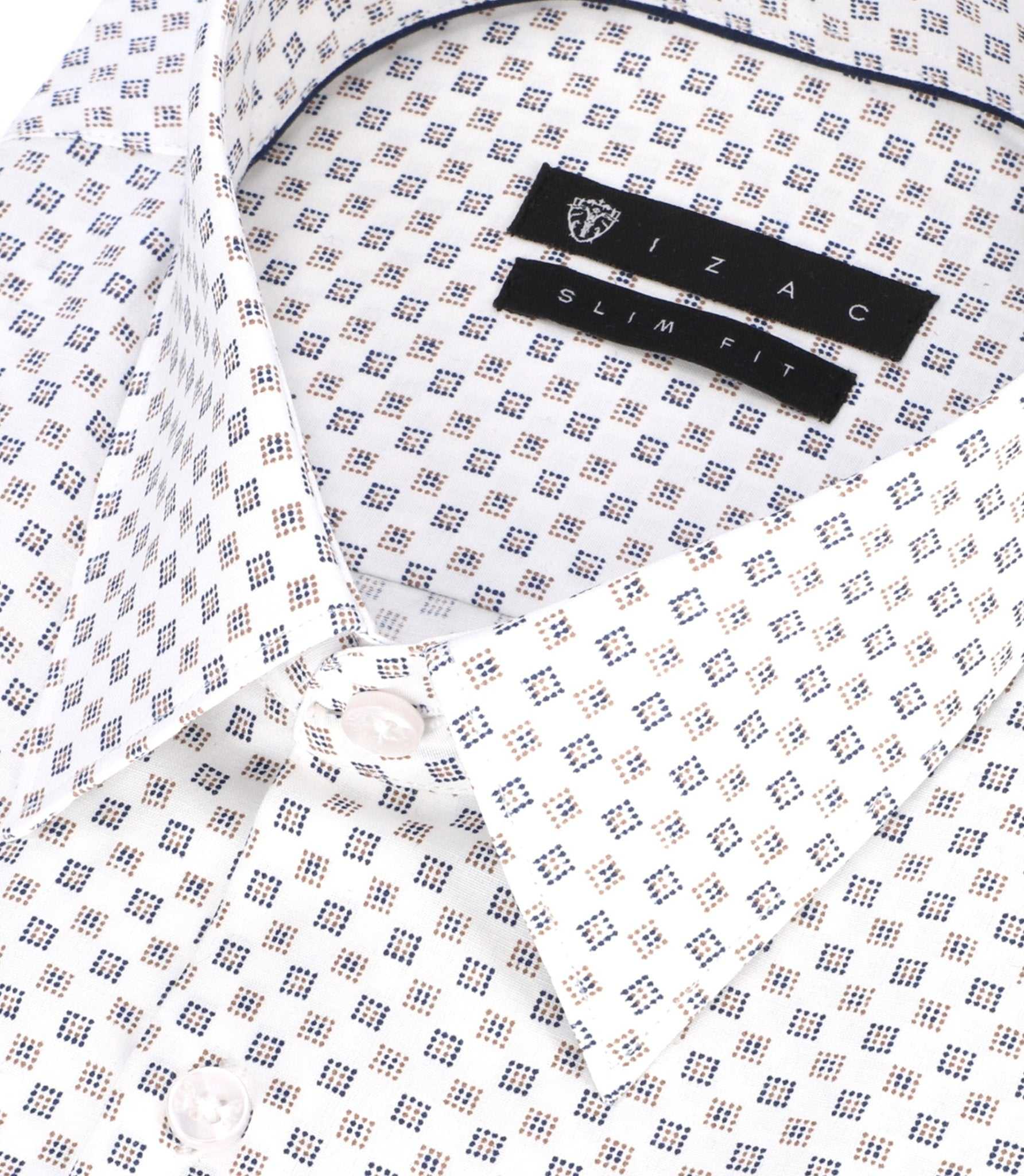 Chemise imprimée micro motifs blanche et camel PAMPA - Image 2