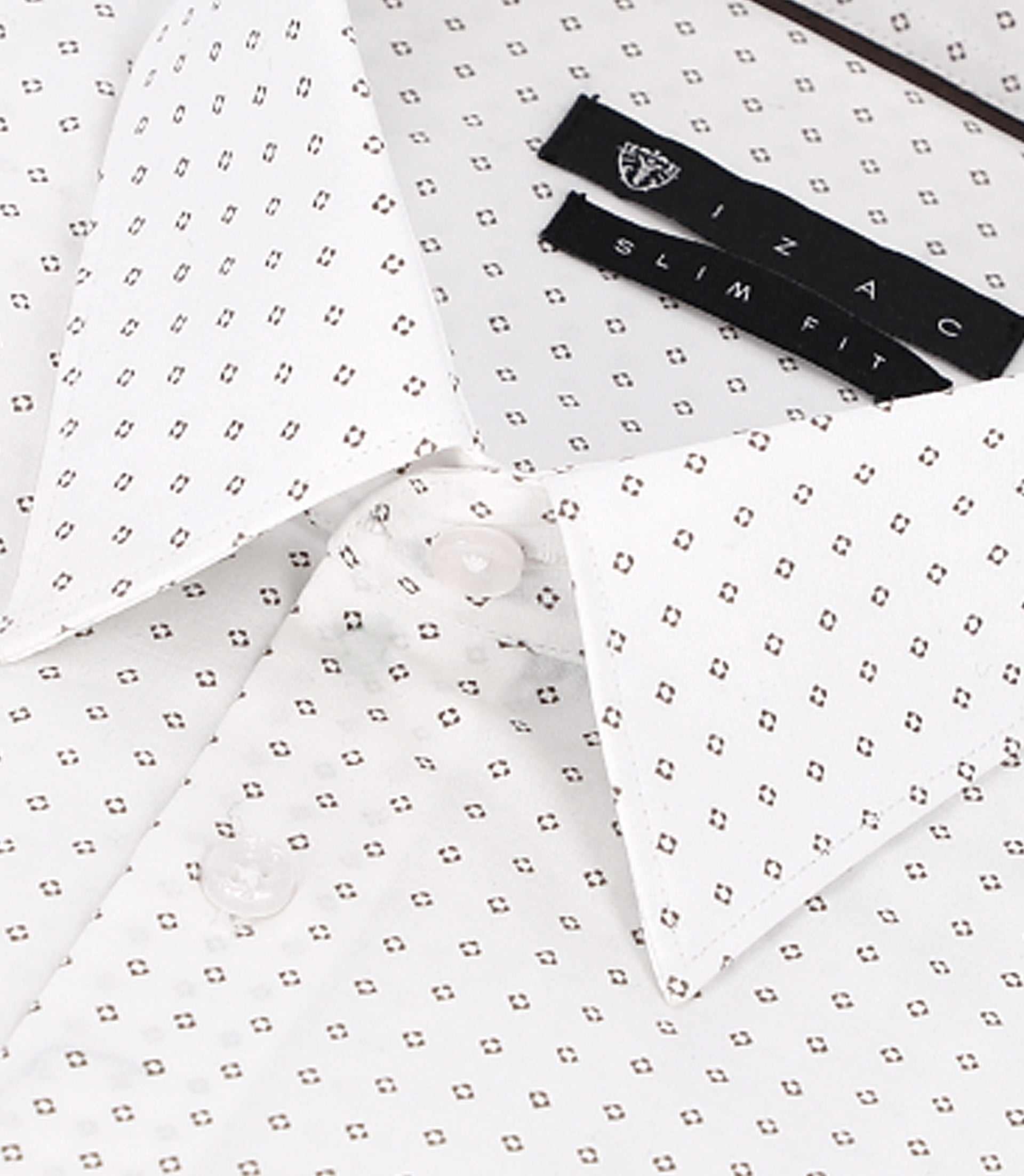 Chemise imprimée micro motifs blanche et camel PAOLINO - Image 2